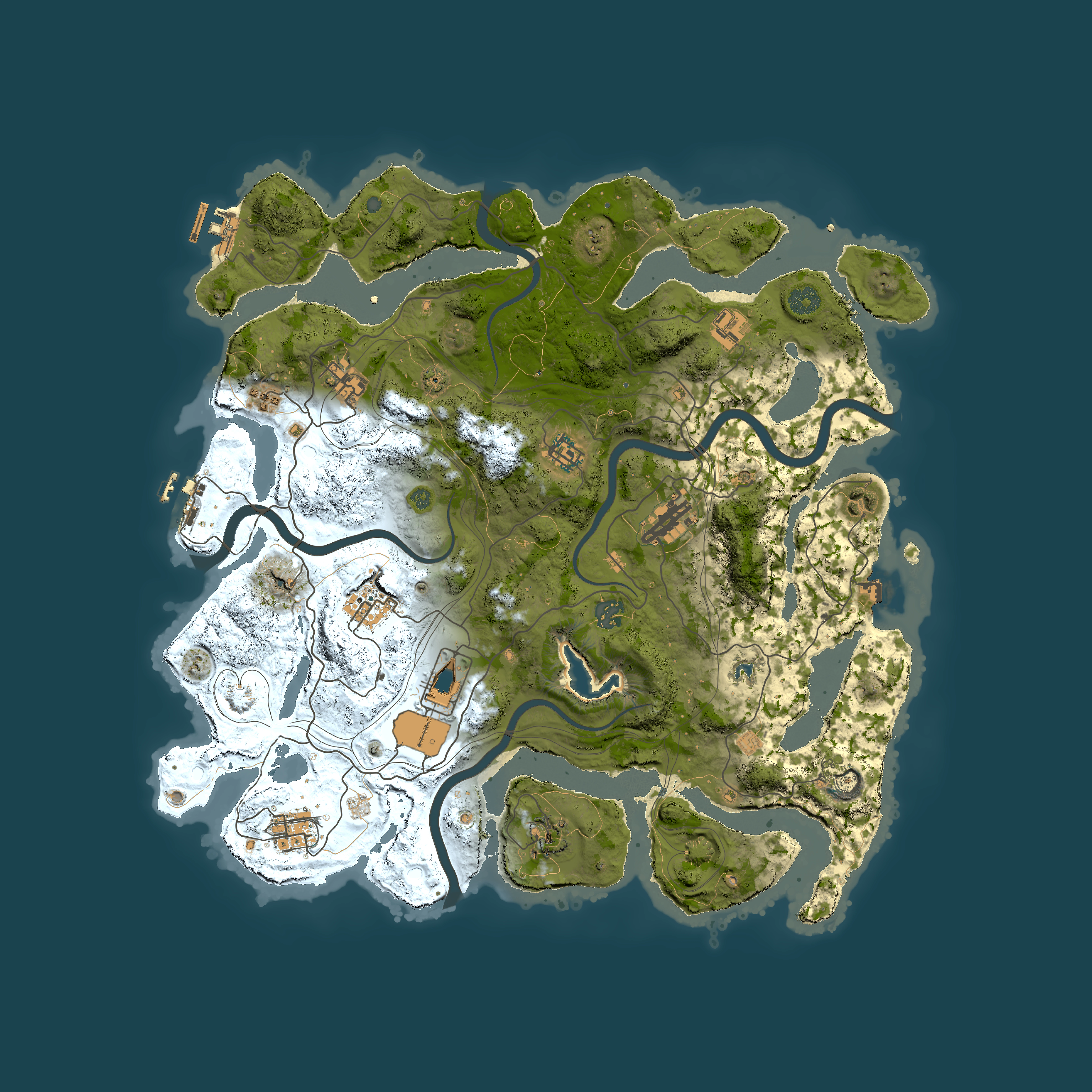 Full top-down render of Rust map seed 1, 4200x4200m