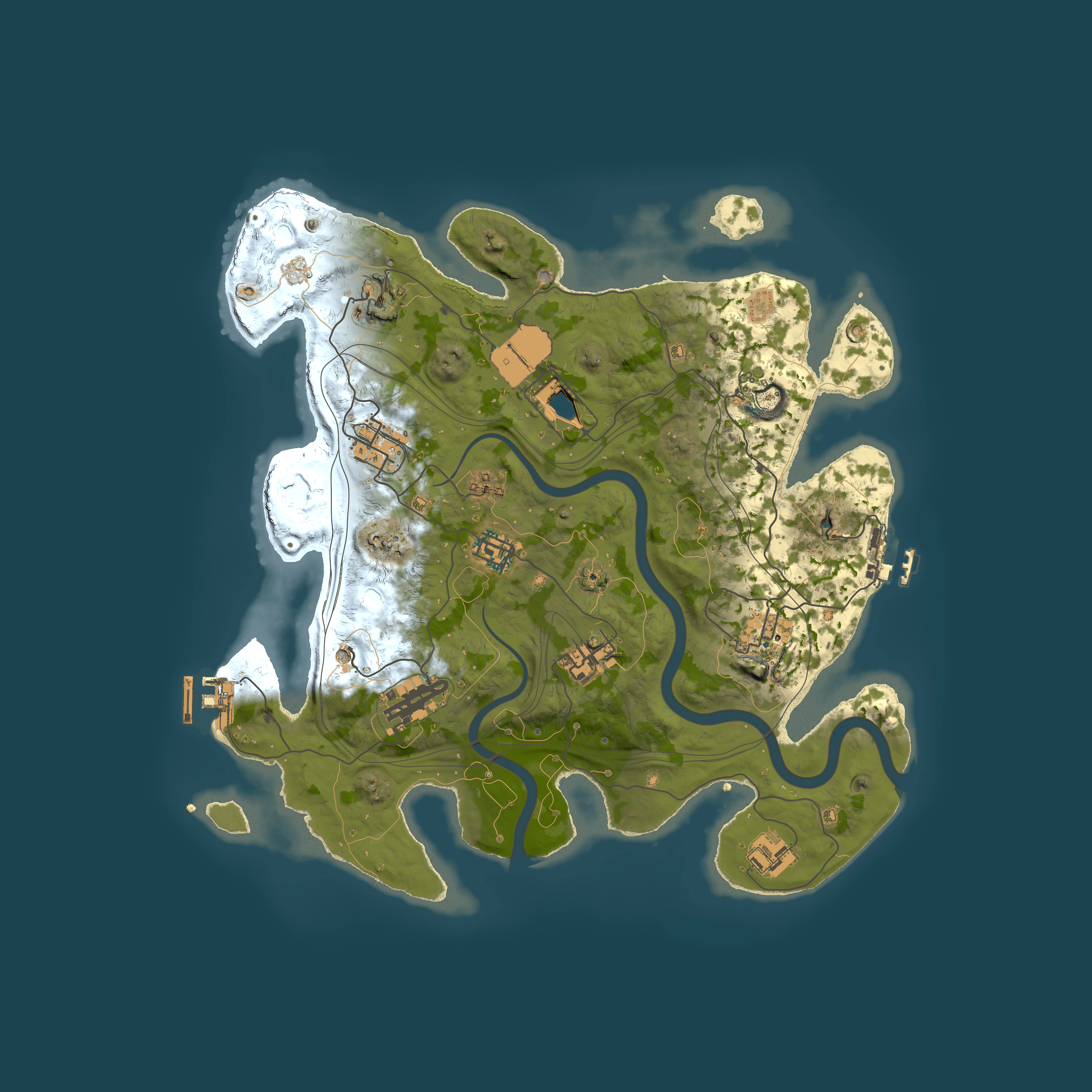 Full top-down render of Rust map seed 1112022, 3500x3500m