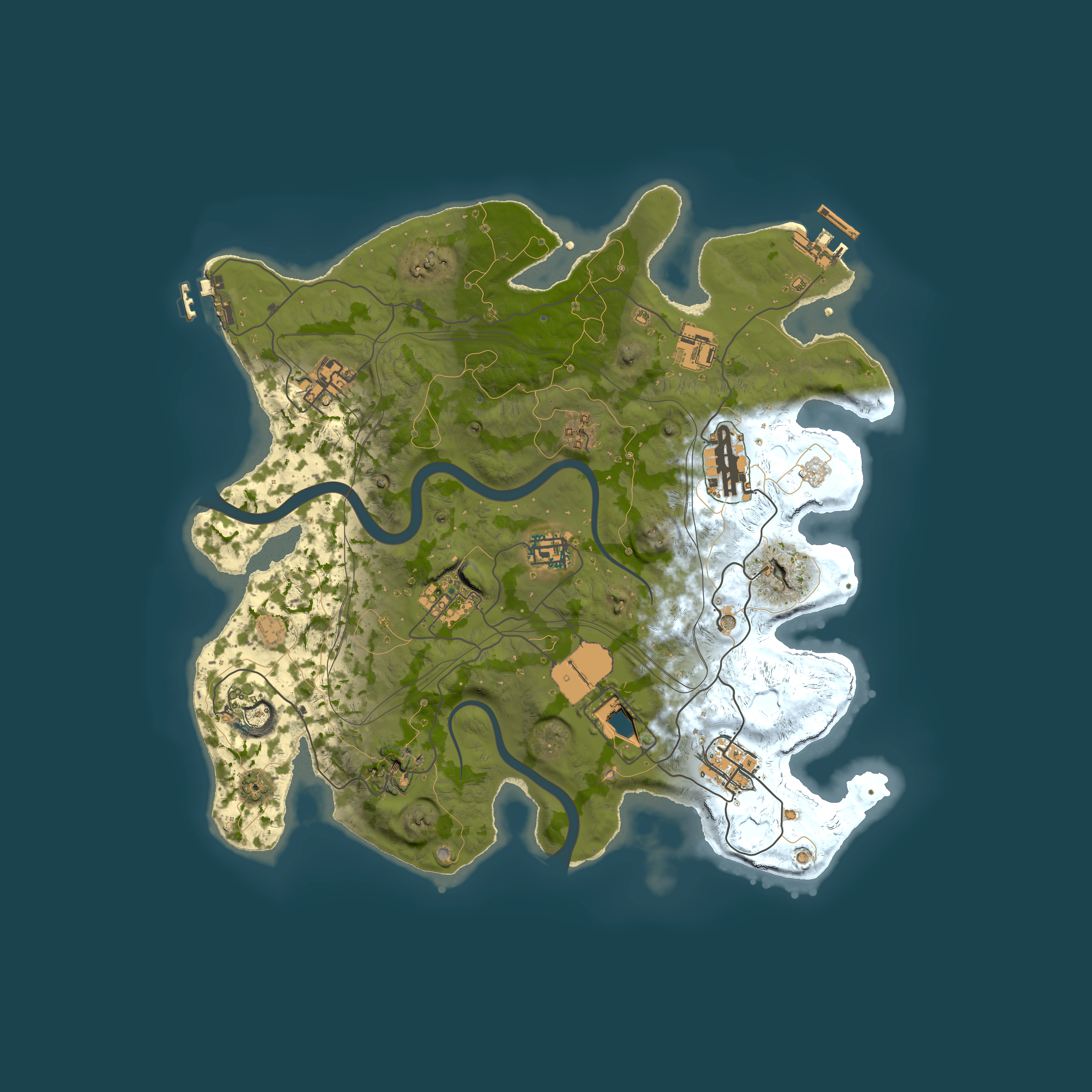 Full top-down render of Rust map seed 1337, 3500x3500m