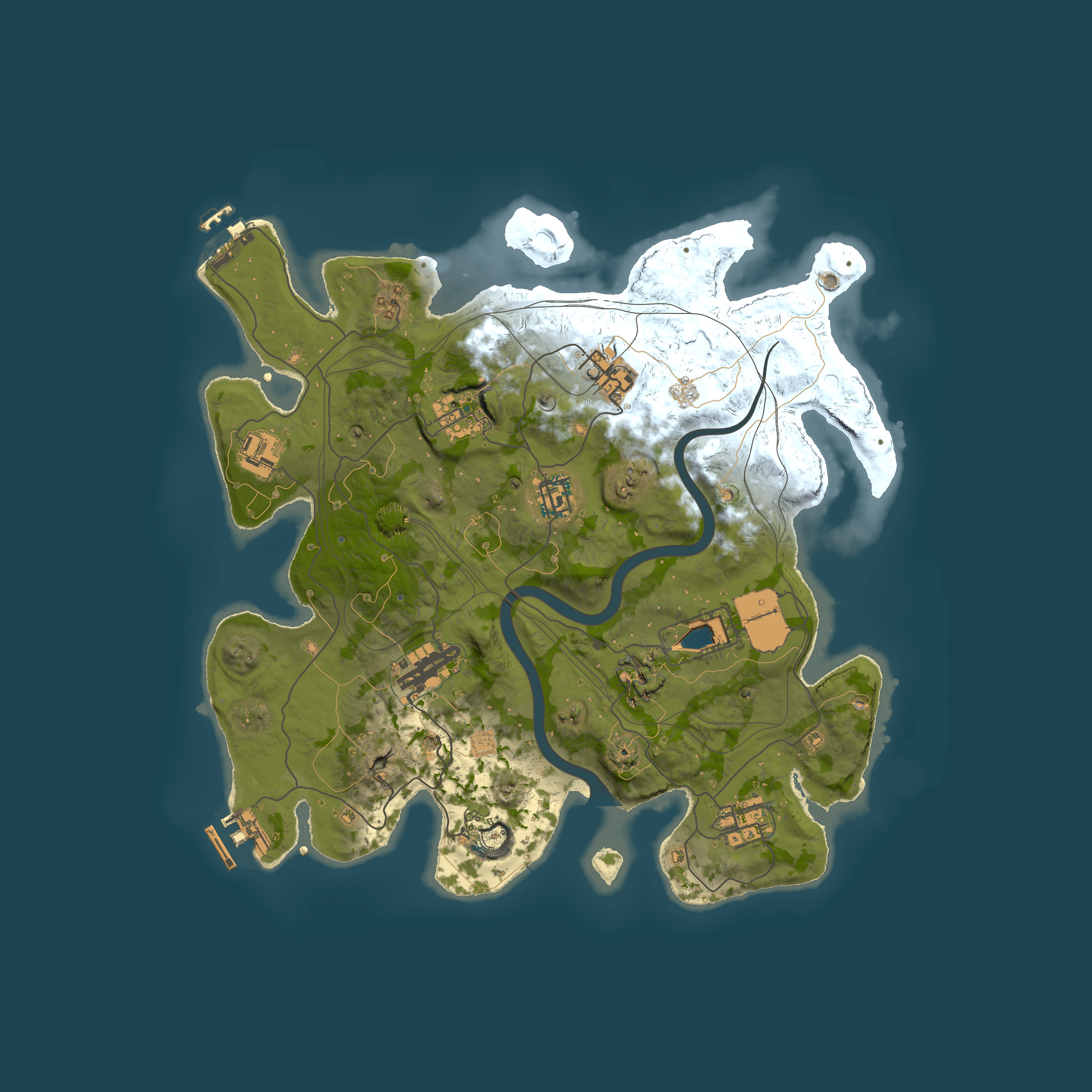 Full top-down render of Rust map seed 1337, 3500x3500m