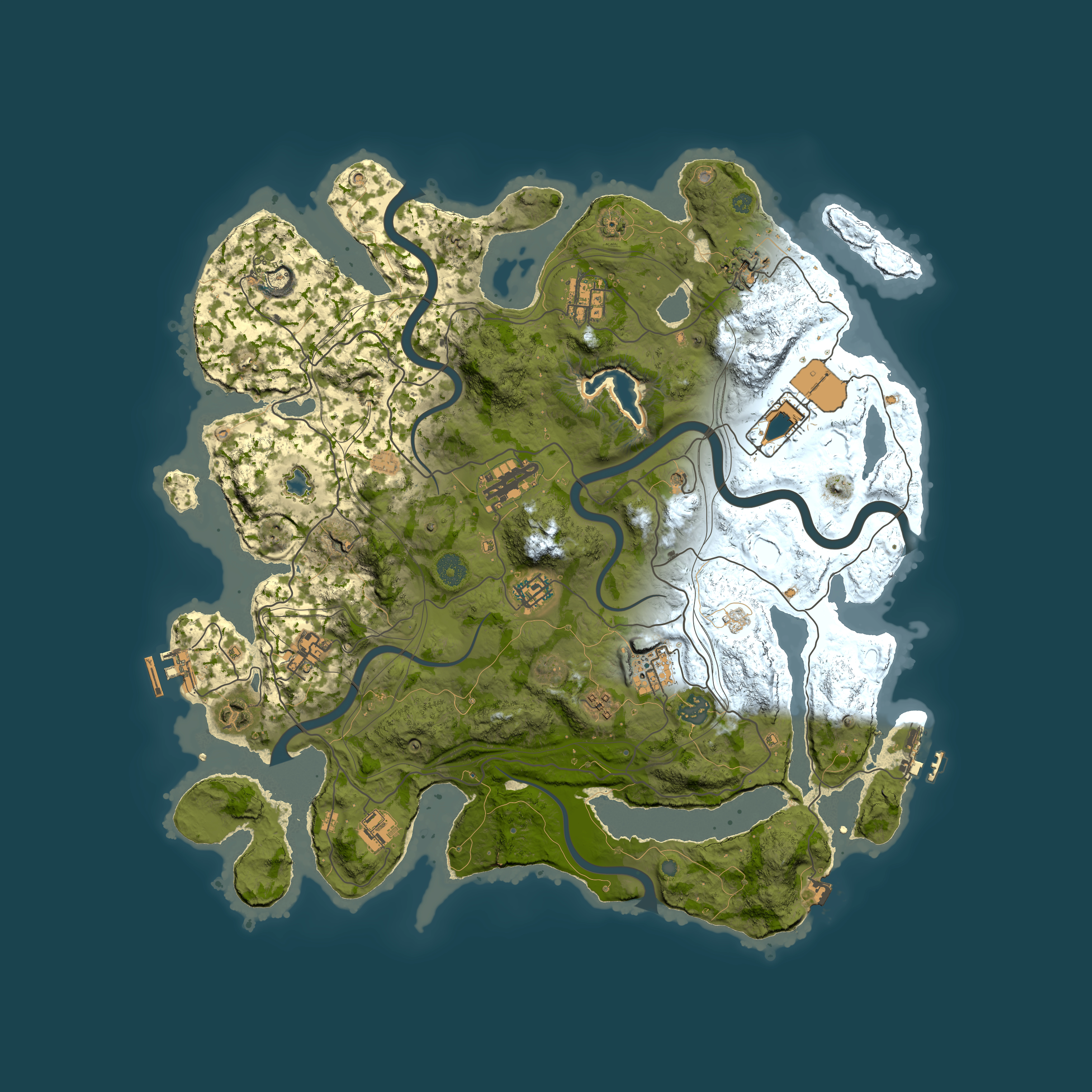 Full top-down render of Rust map seed 1, 4200x4200m