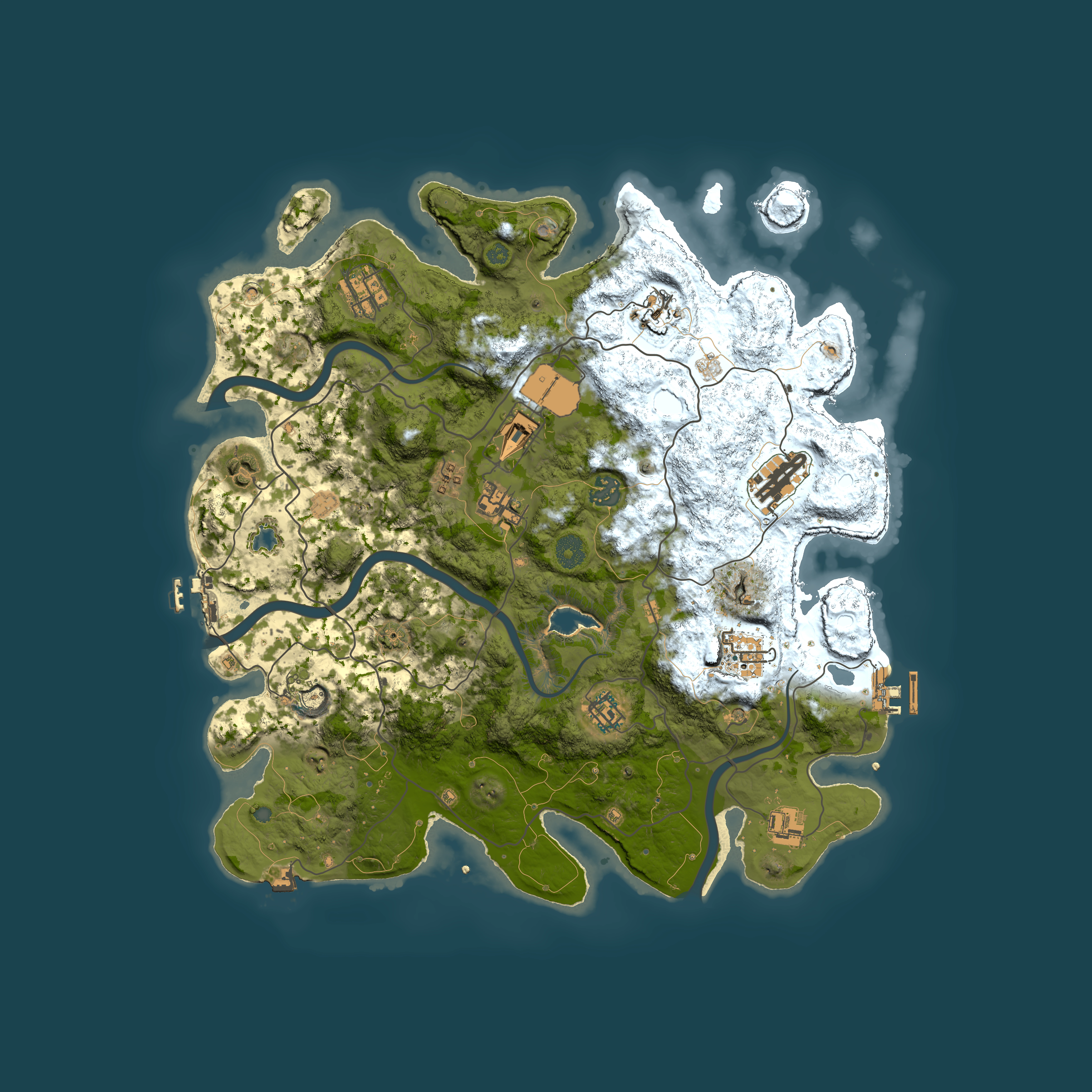 Full top-down render of Rust map seed 0, 4000x4000m