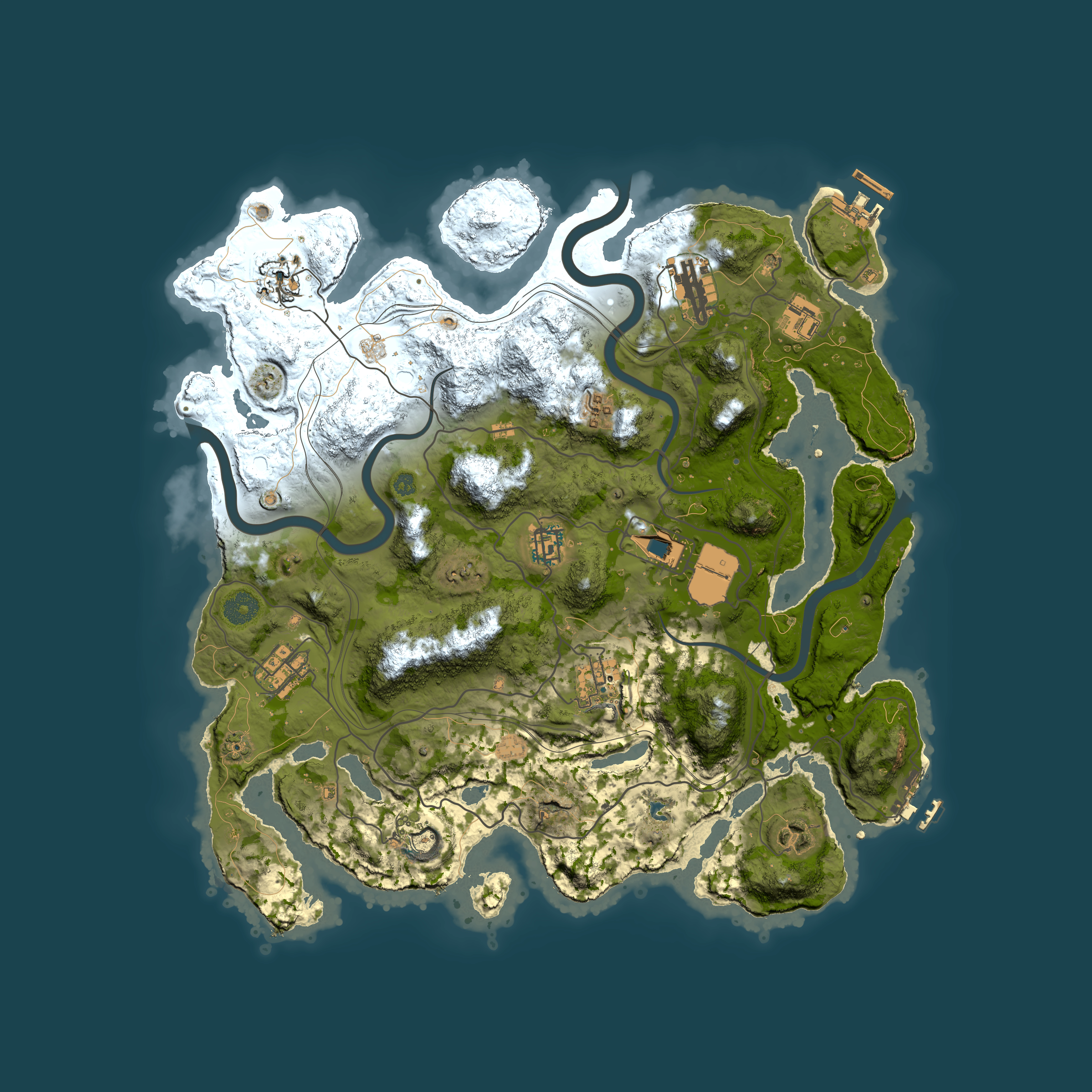 Full top-down render of Rust map seed 1337, 3800x3800m