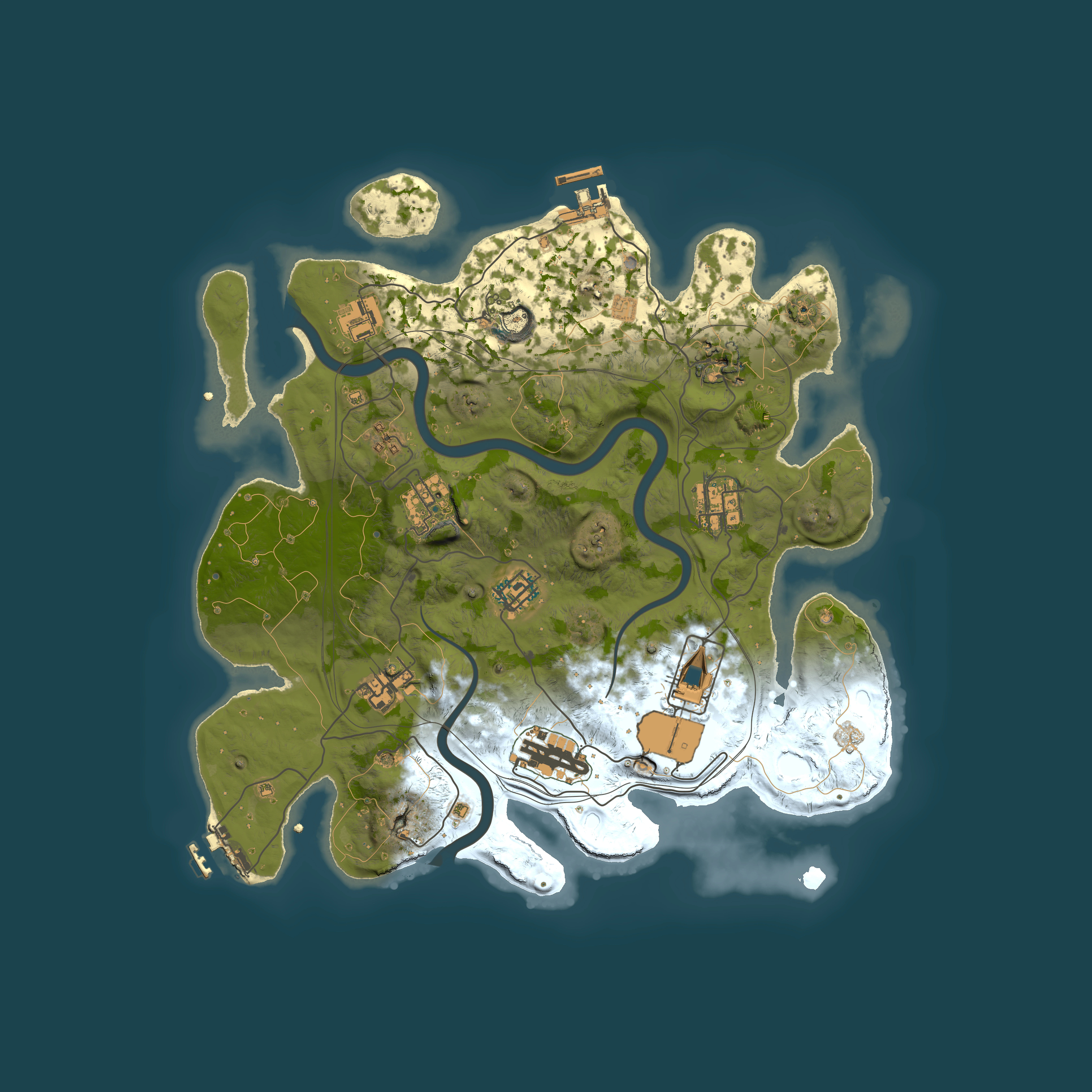 Full top-down render of Rust map seed 1337, 3500x3500m