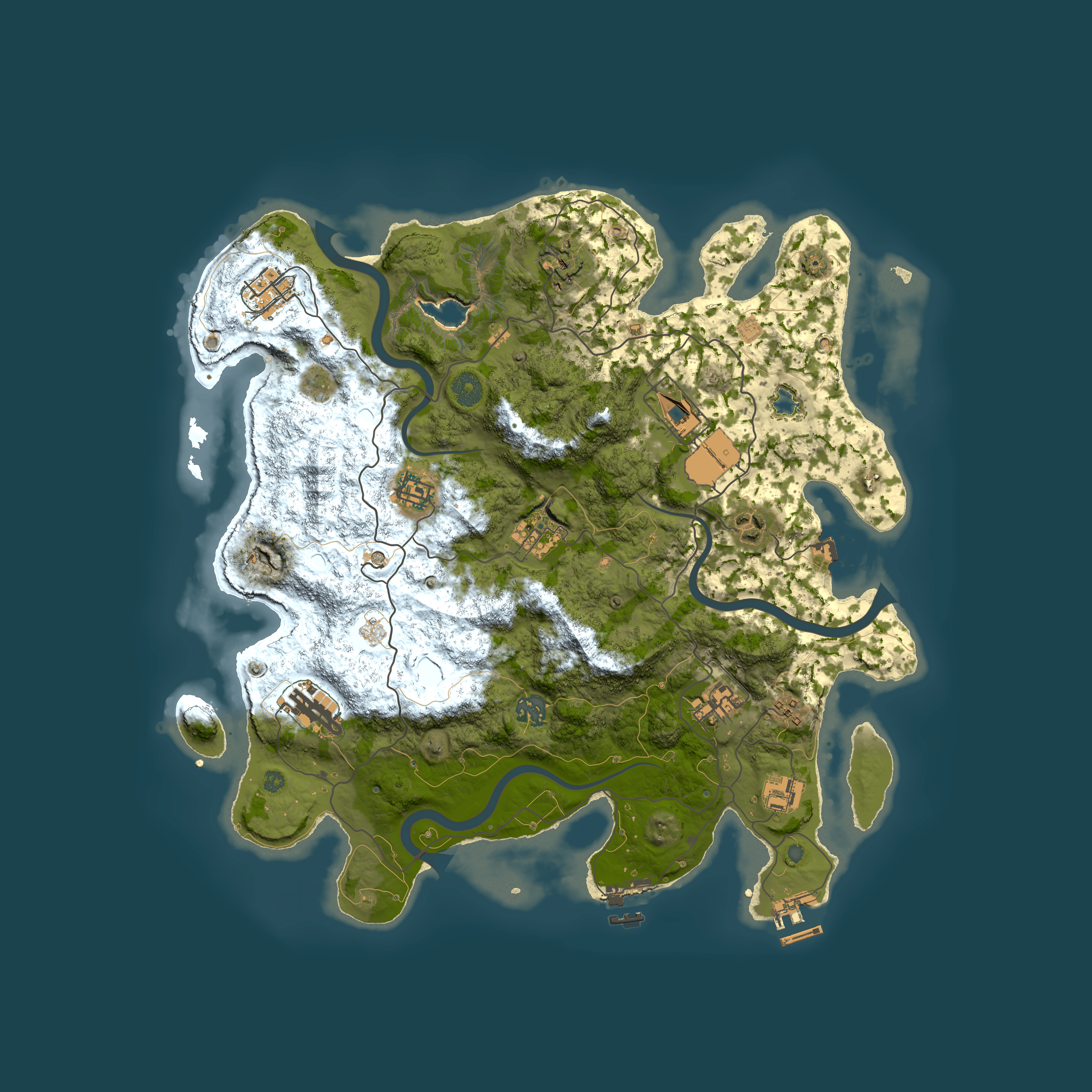 Full top-down render of Rust map seed 1105570169, 4000x4000m