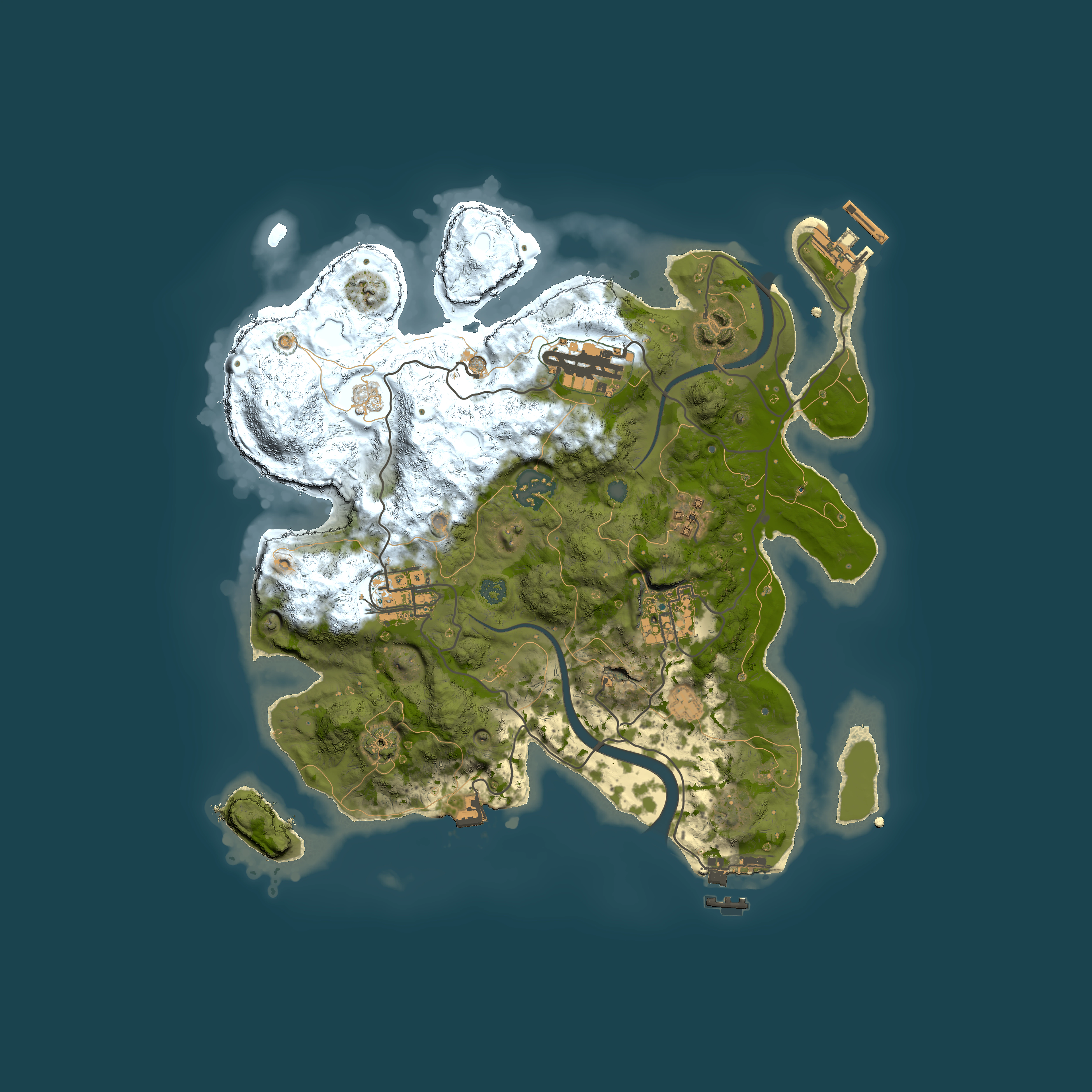 Full top-down render of Rust map seed 158370763, 3000x3000m