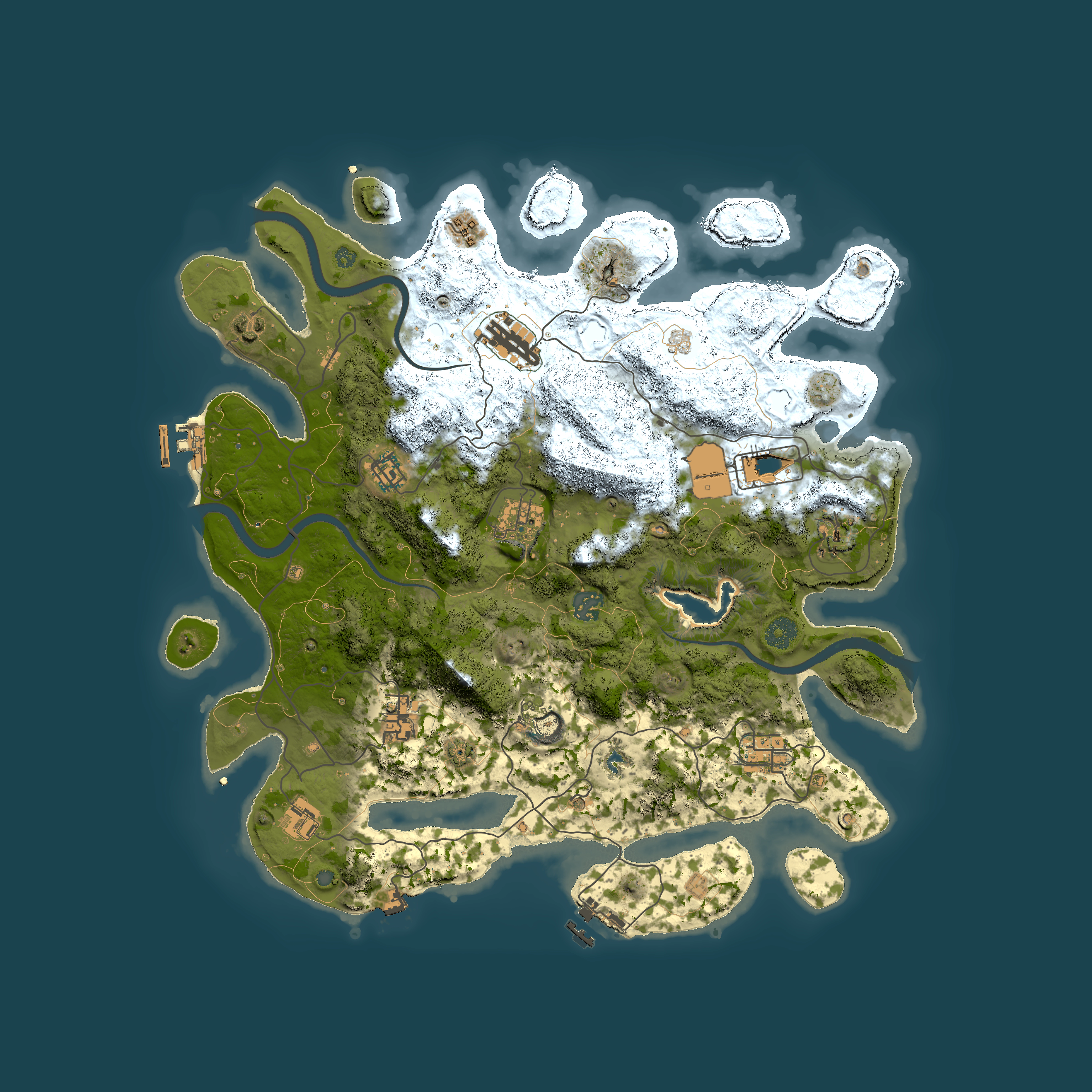 Full top-down render of Rust map seed 1203724064, 4000x4000m