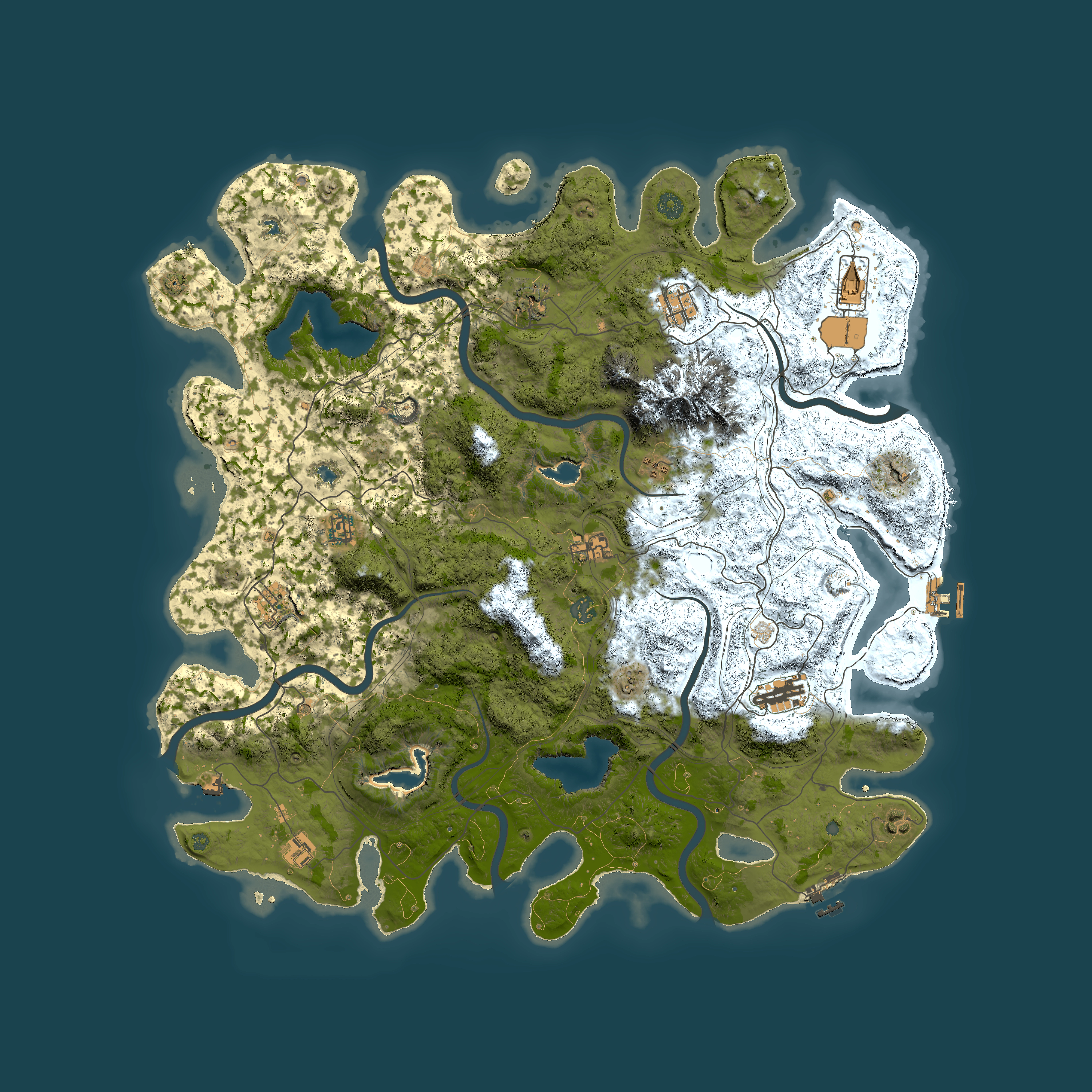 Full top-down render of Rust map seed 1246707158, 5000x5000m