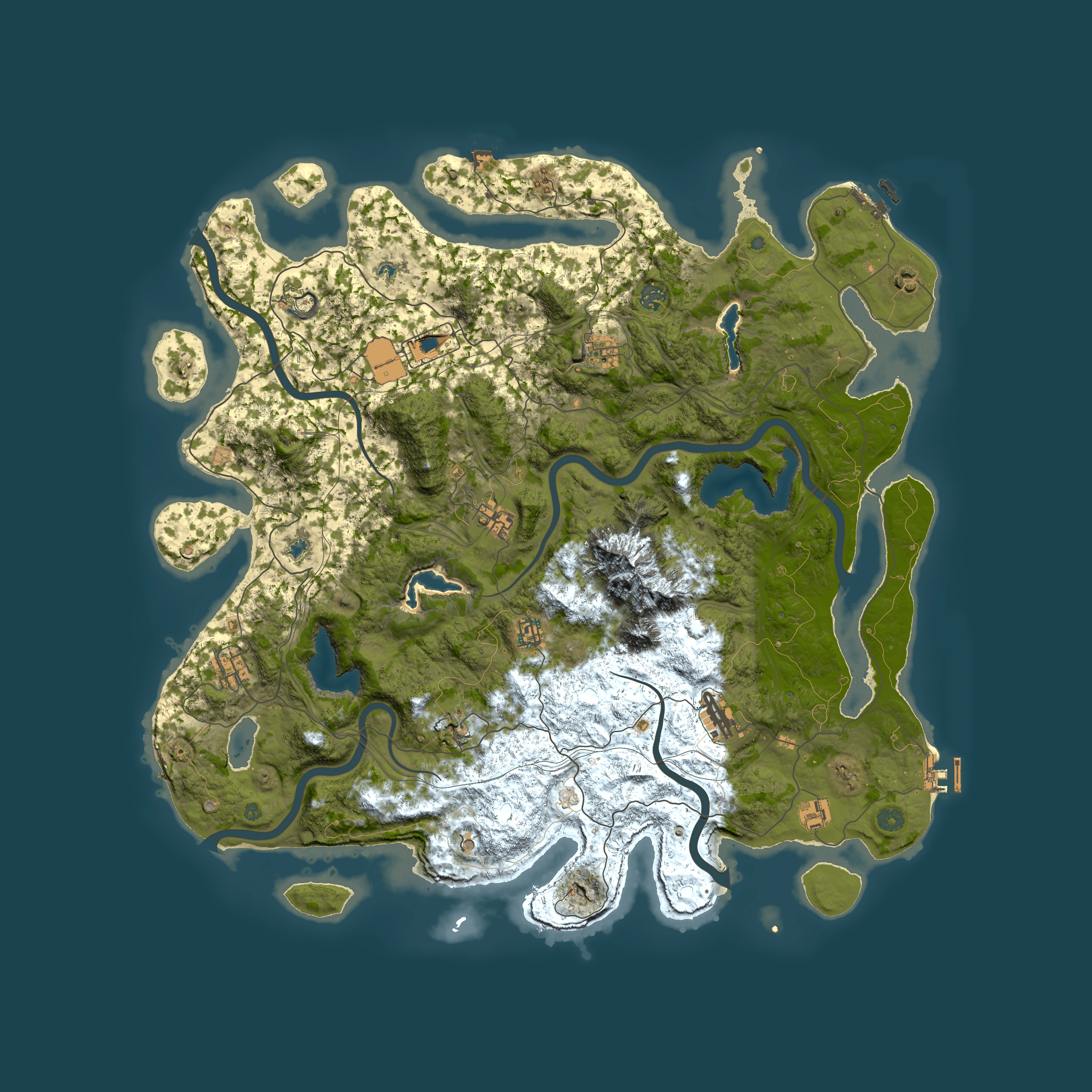 Full top-down render of Rust map seed 725787411, 5000x5000m