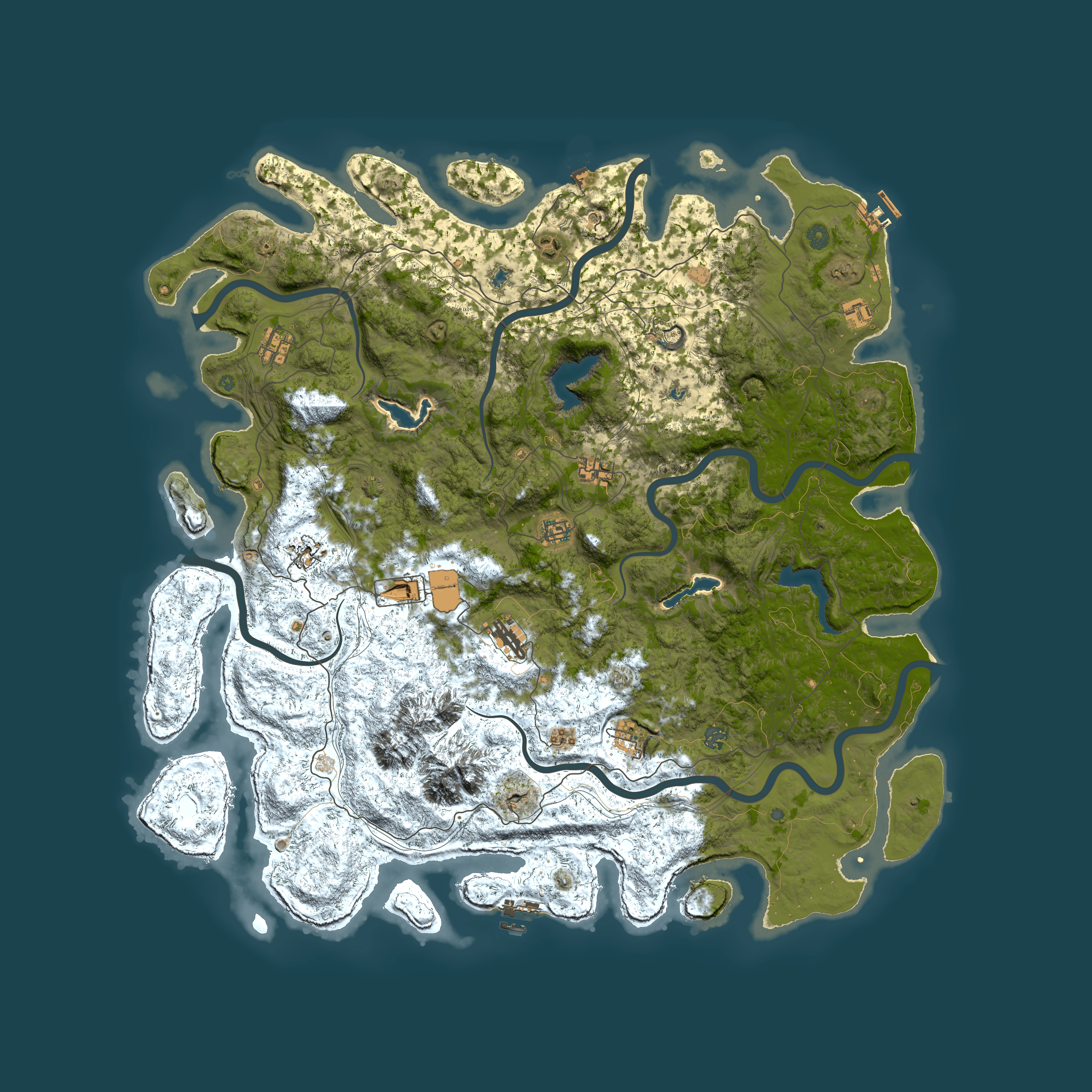 Full top-down render of Rust map seed 208658193, 5500x5500m