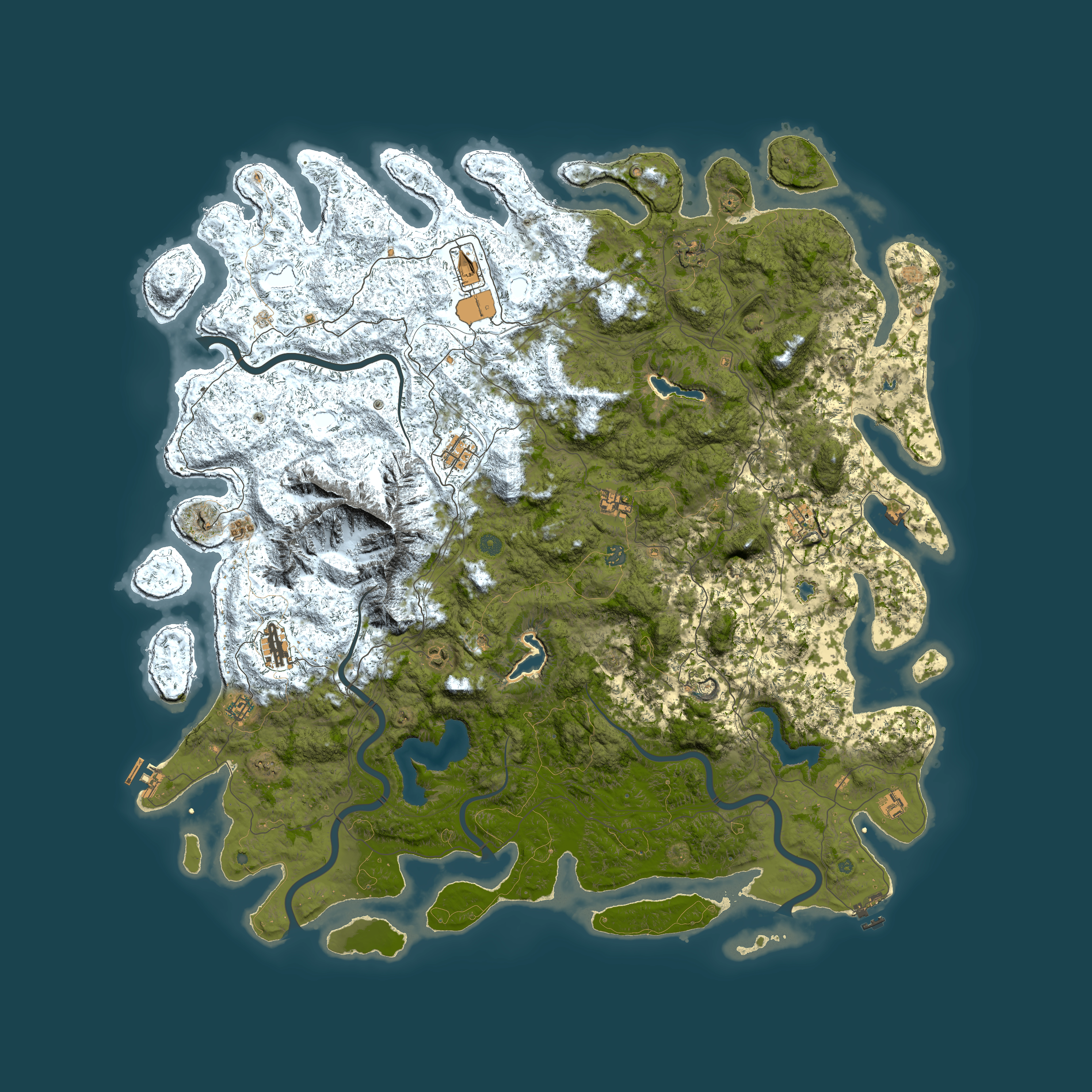 Full top-down render of Rust map seed 1436409222, 6000x6000m
