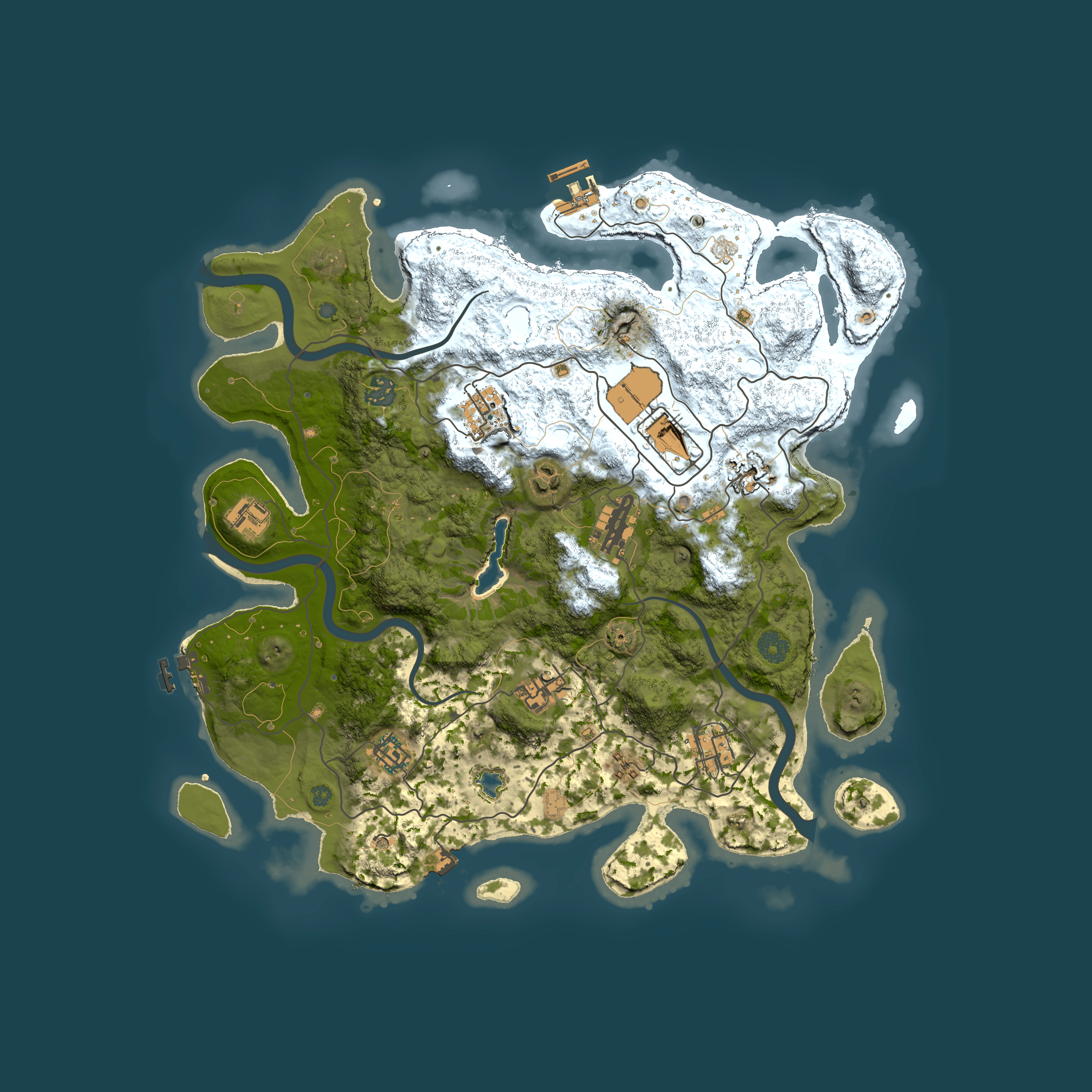 Full top-down render of Rust map seed 657155221, 4000x4000m