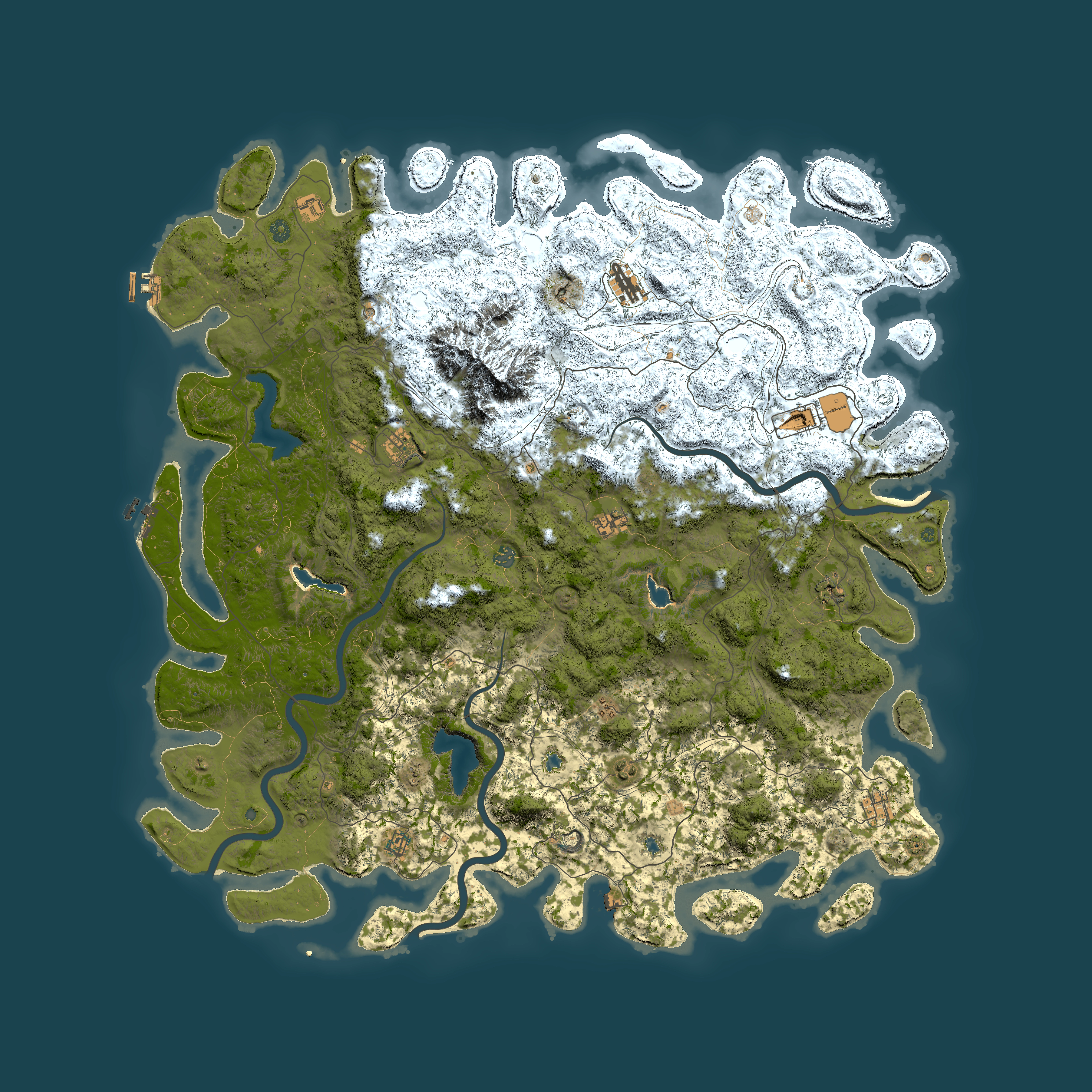 Full top-down render of Rust map seed 813760107, 6000x6000m