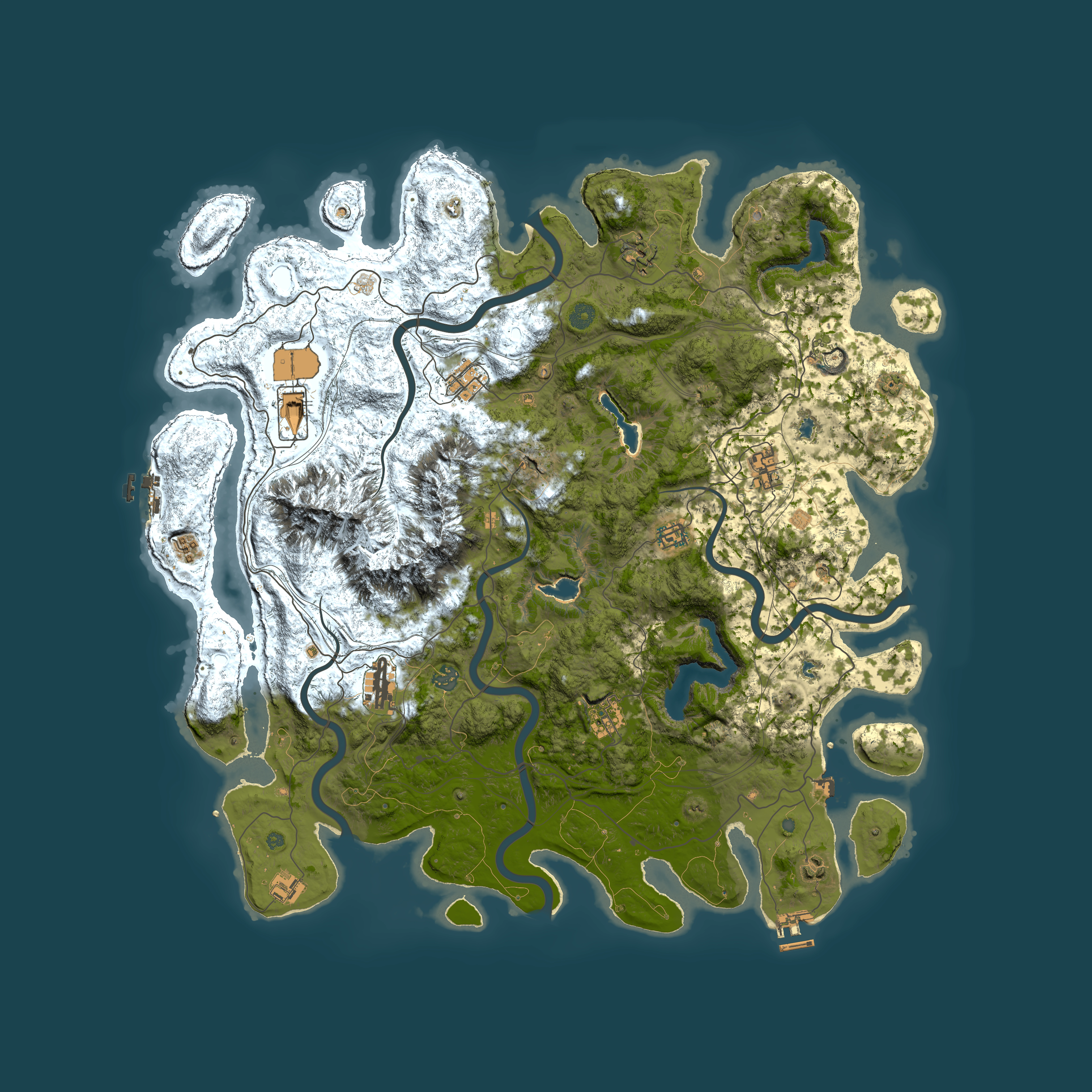 Full top-down render of Rust map seed 1116744622, 5000x5000m
