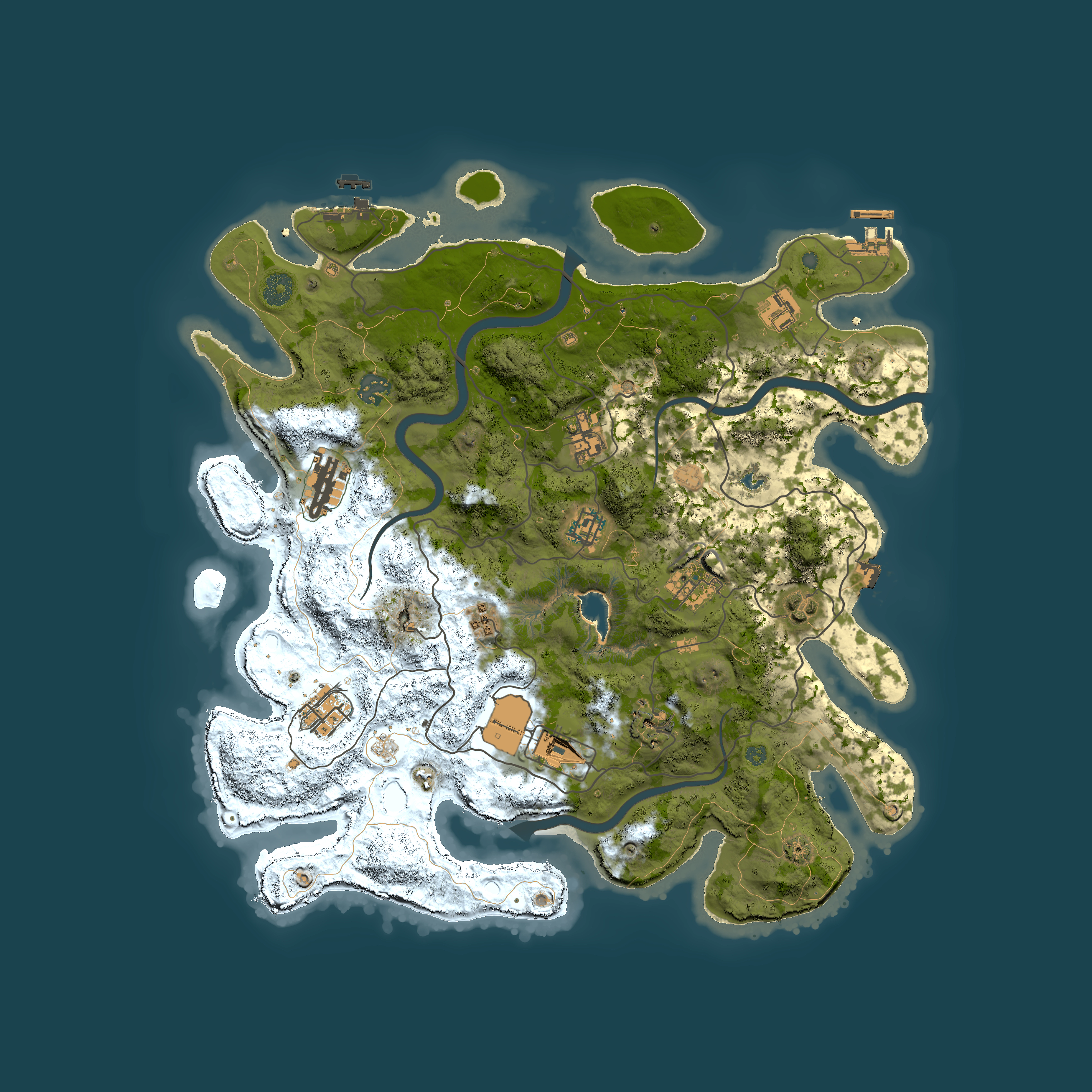 Full top-down render of Rust map seed 1233331429, 4000x4000m