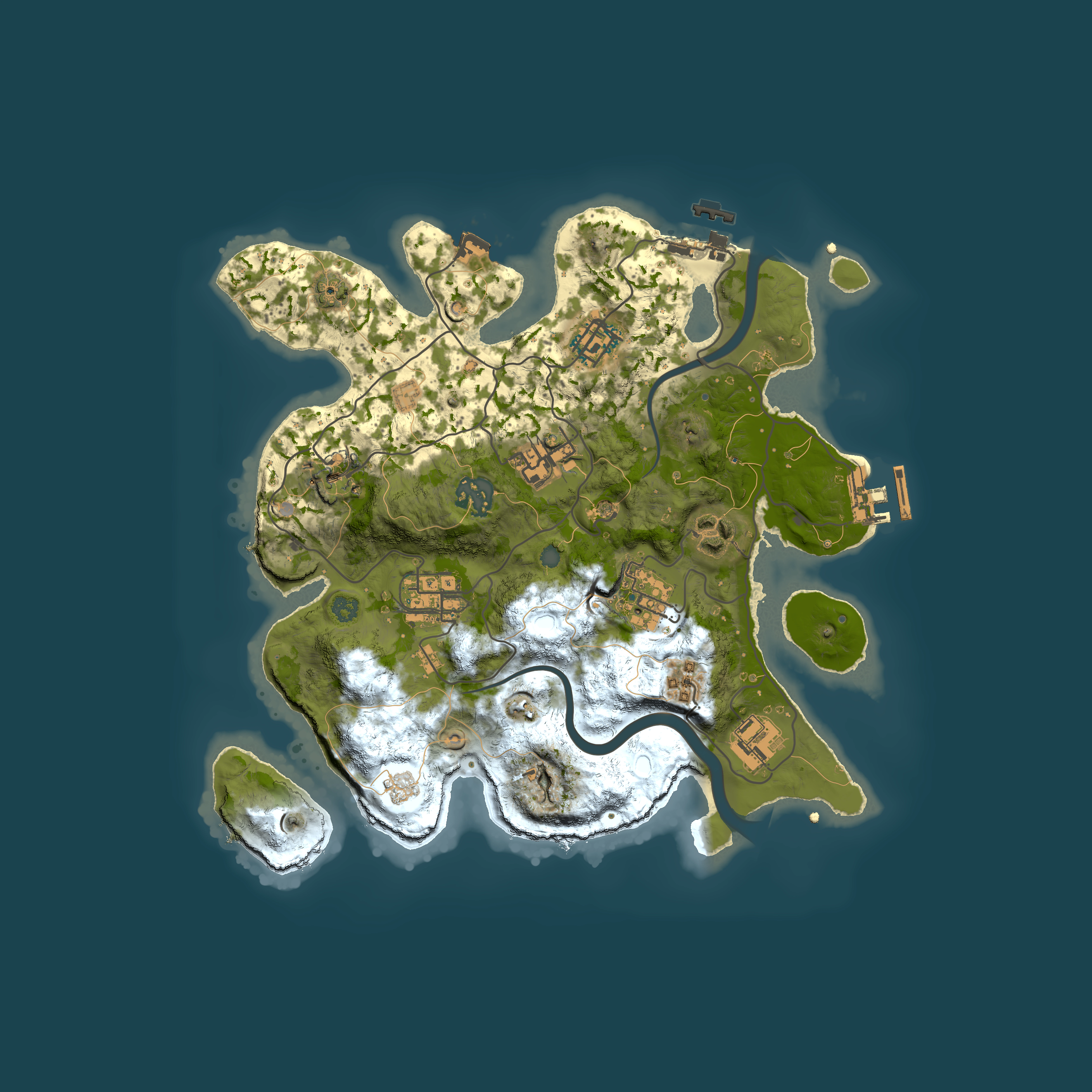 Full top-down render of Rust map seed 49864417, 3000x3000m