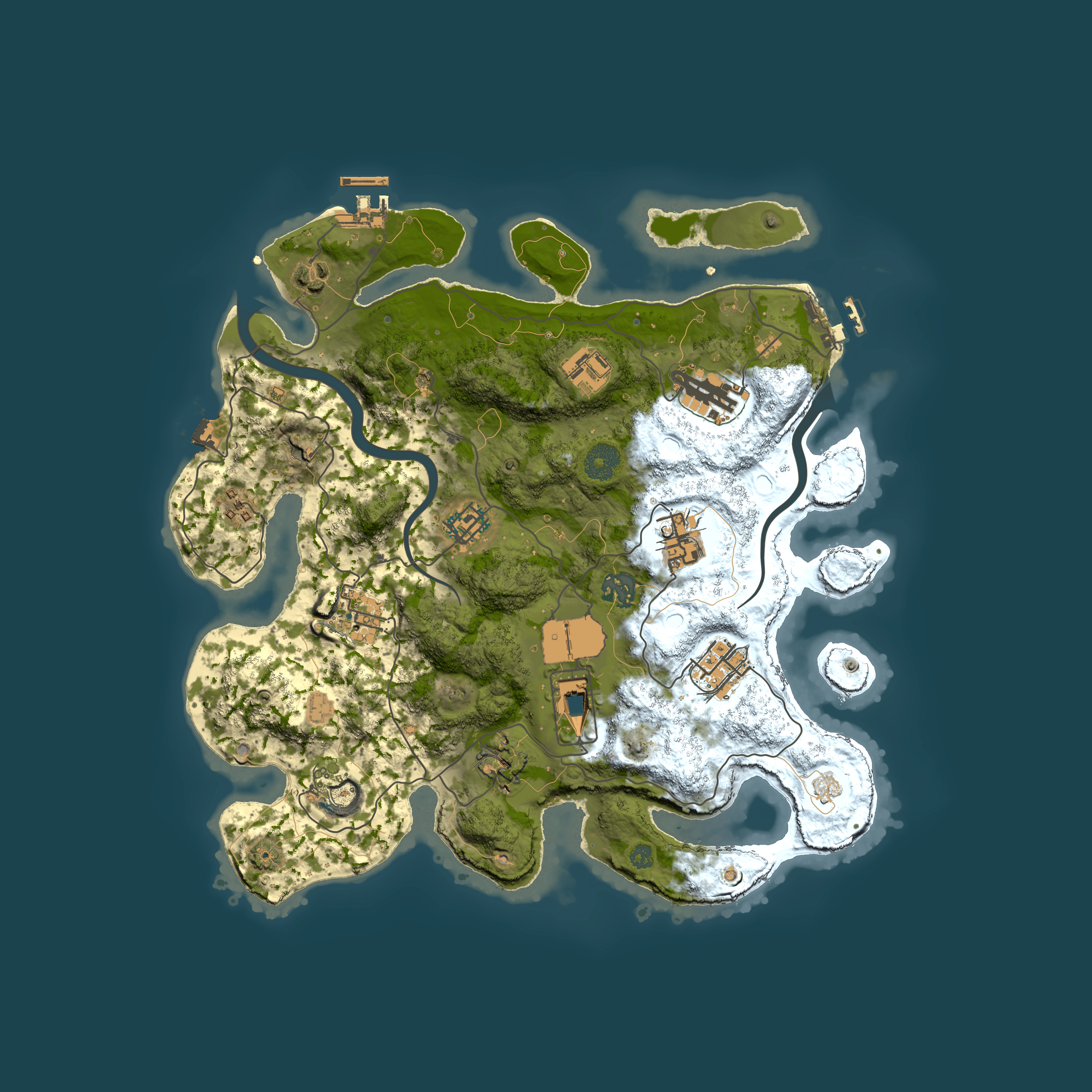 Full top-down render of Rust map seed 1206581673, 3500x3500m
