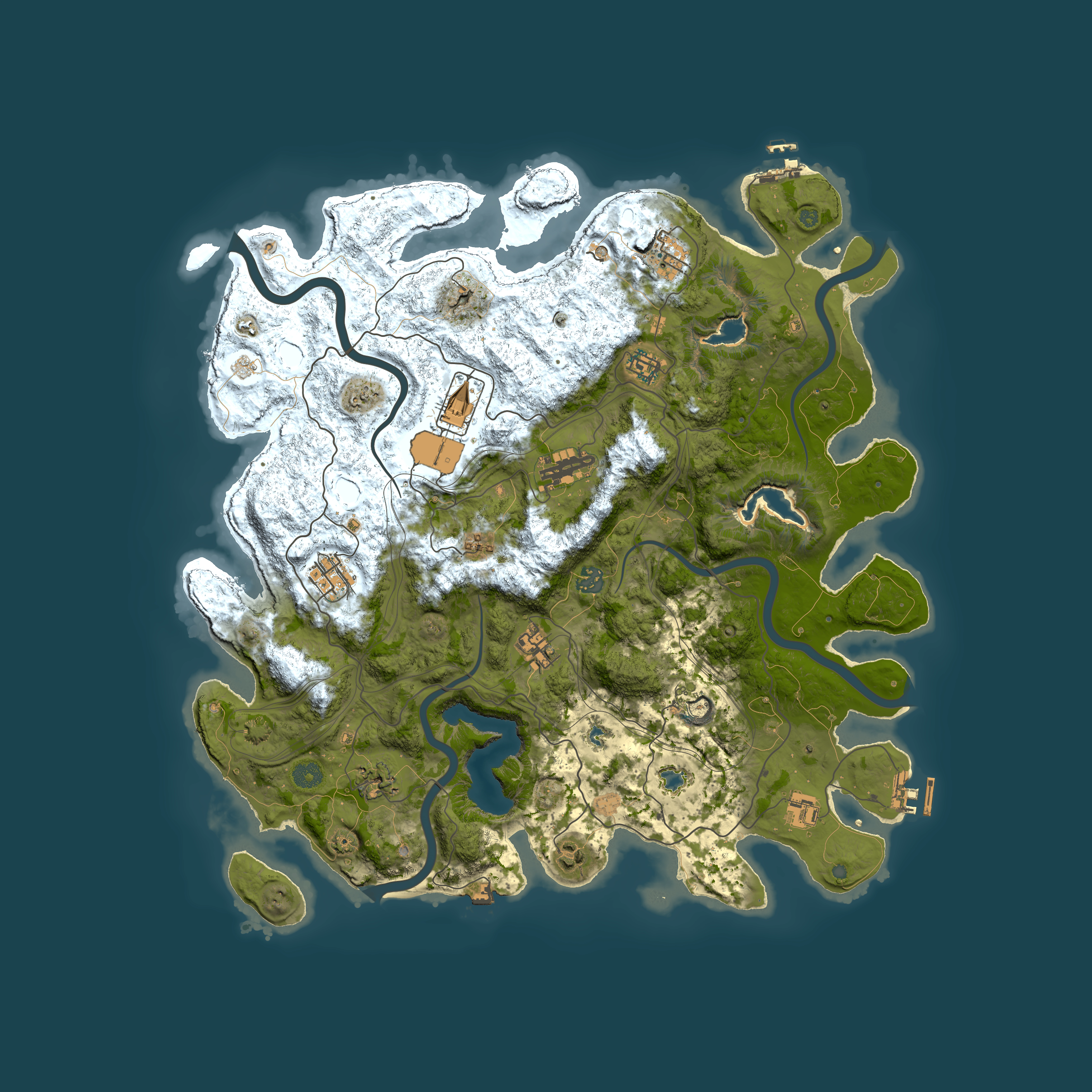 Full top-down render of Rust map seed 28007703, 4500x4500m