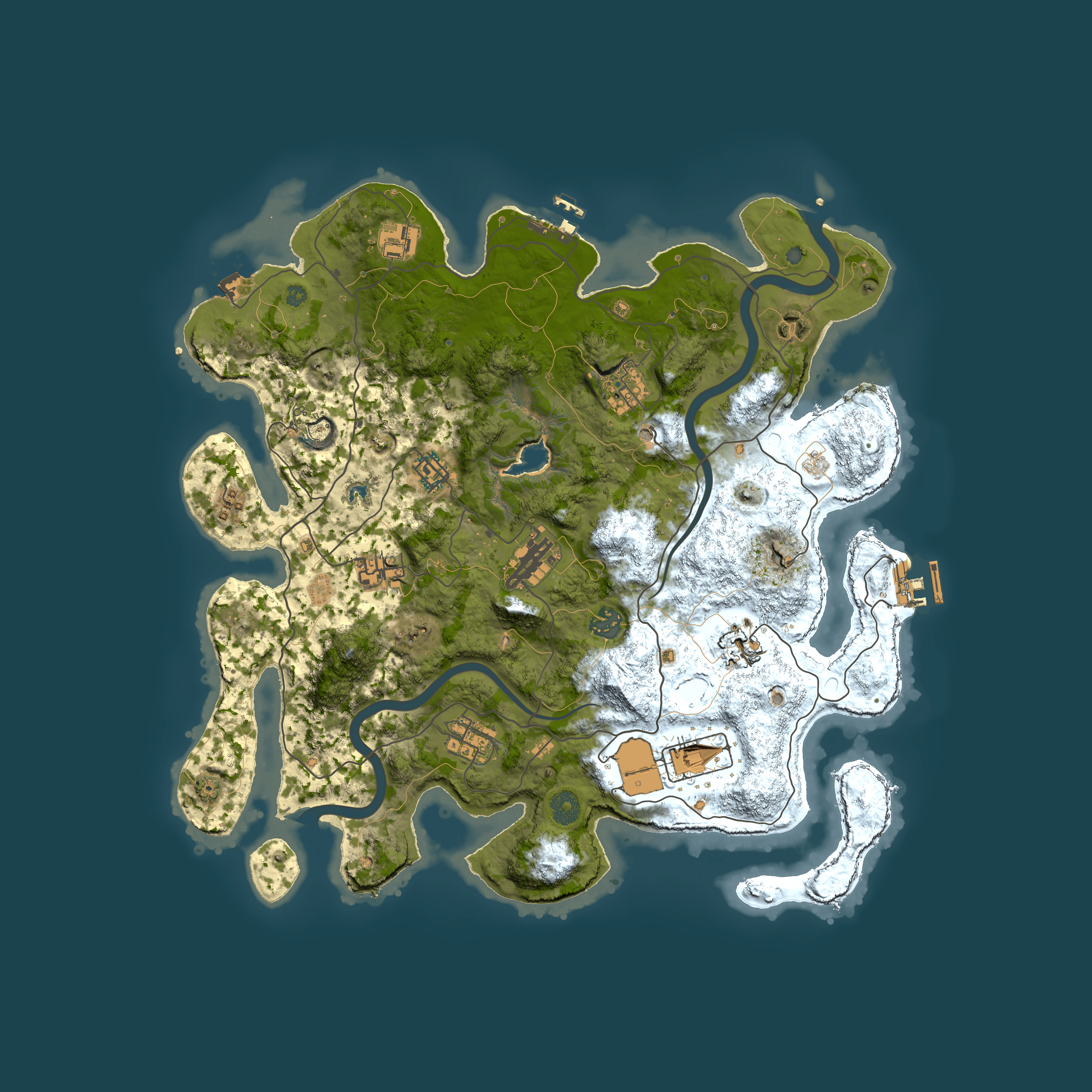 Full top-down render of Rust map seed 14080886, 4000x4000m