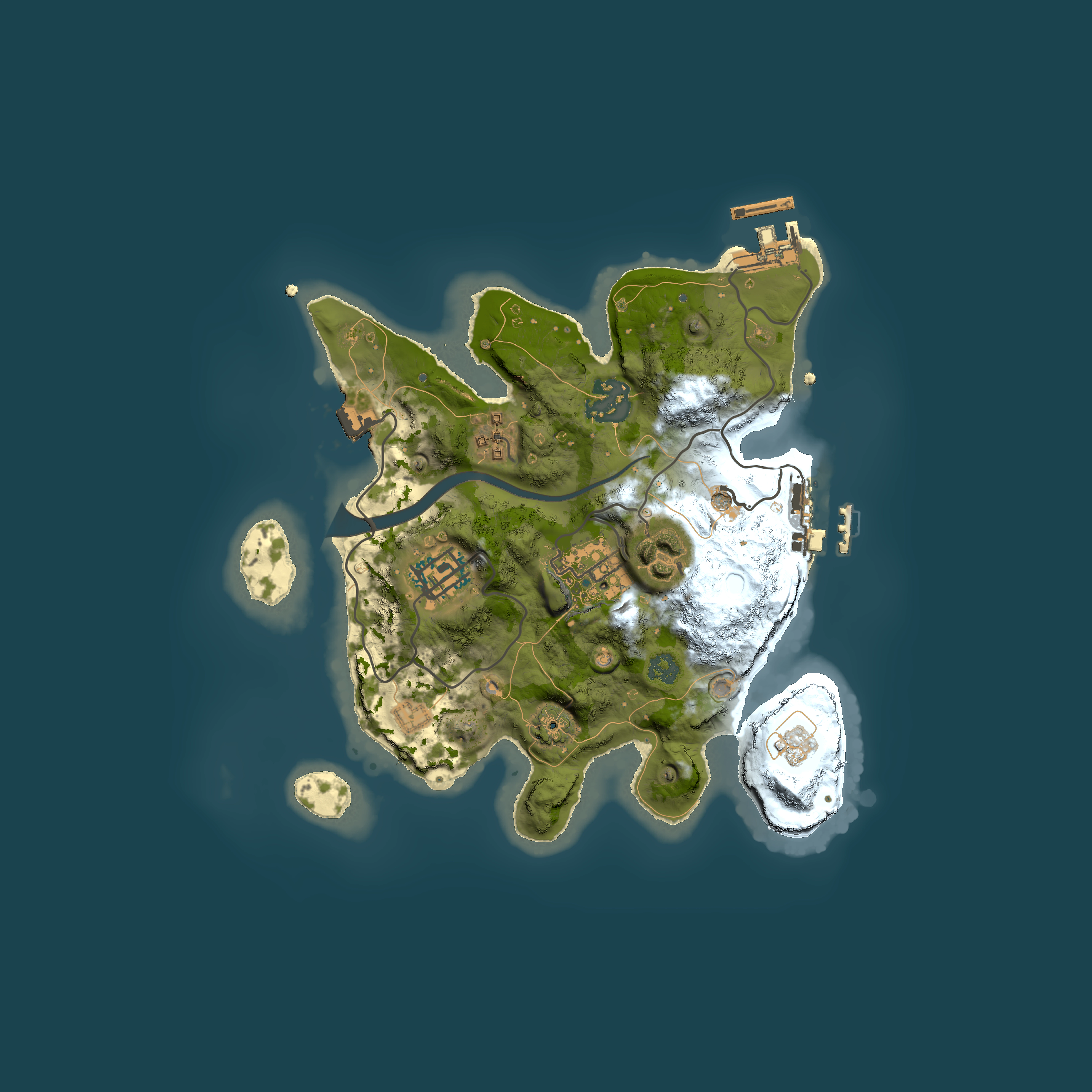 Full top-down render of Rust map seed 1732264608, 2500x2500m