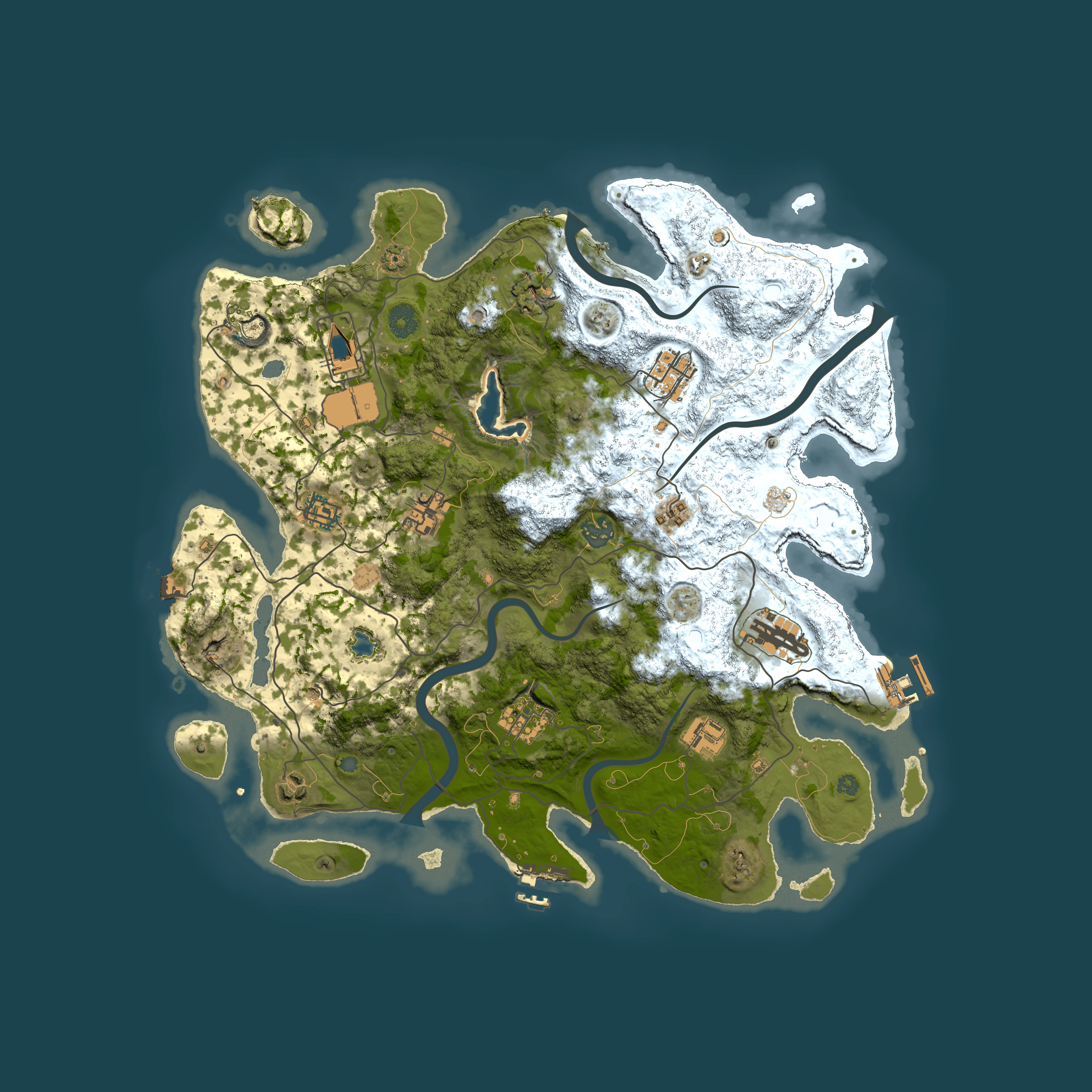Full top-down render of Rust map seed 64690686, 4000x4000m