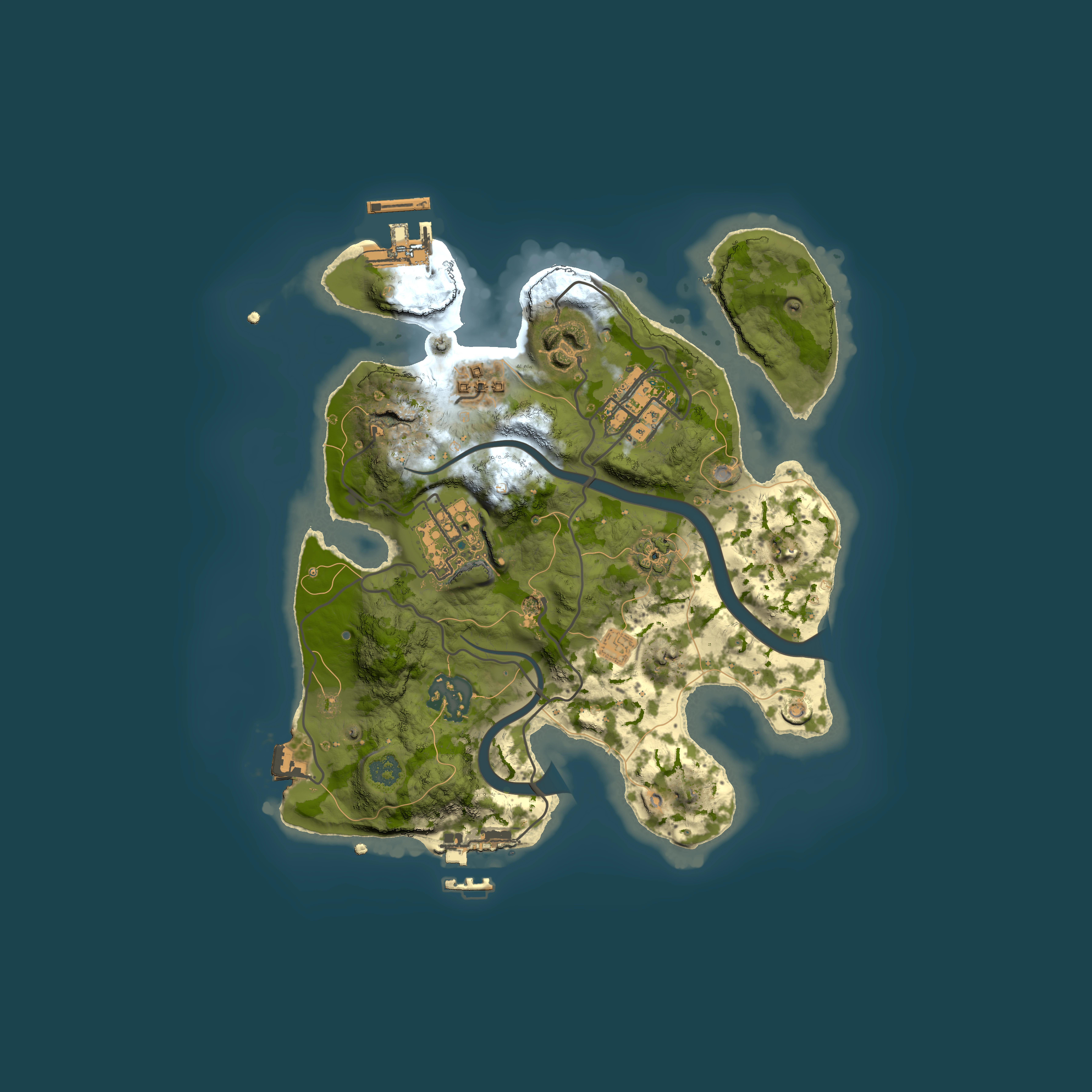 Full top-down render of Rust map seed 130496812, 2500x2500m