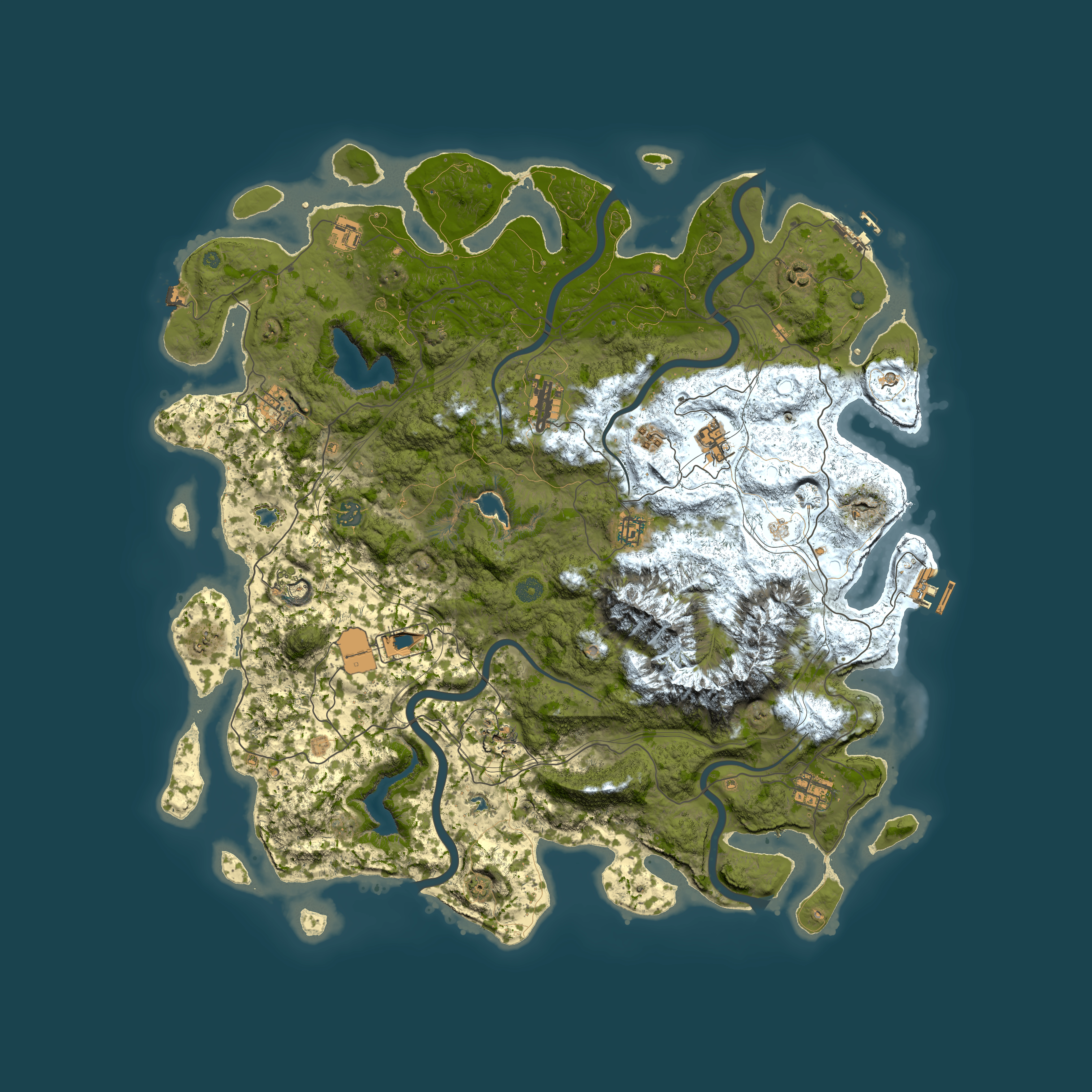 Full top-down render of Rust map seed 1627032564, 5000x5000m