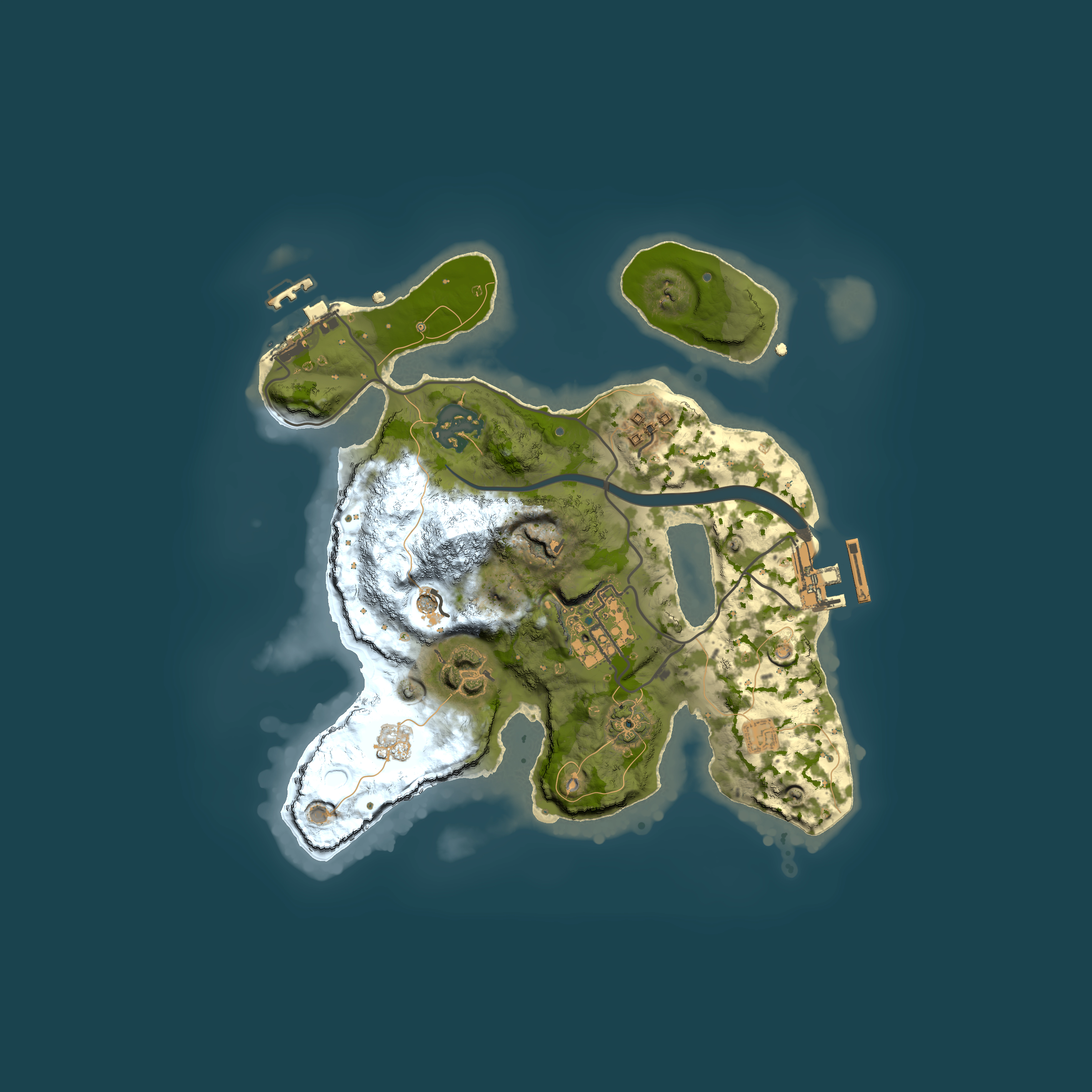 Full top-down render of Rust map seed 916059991, 2500x2500m