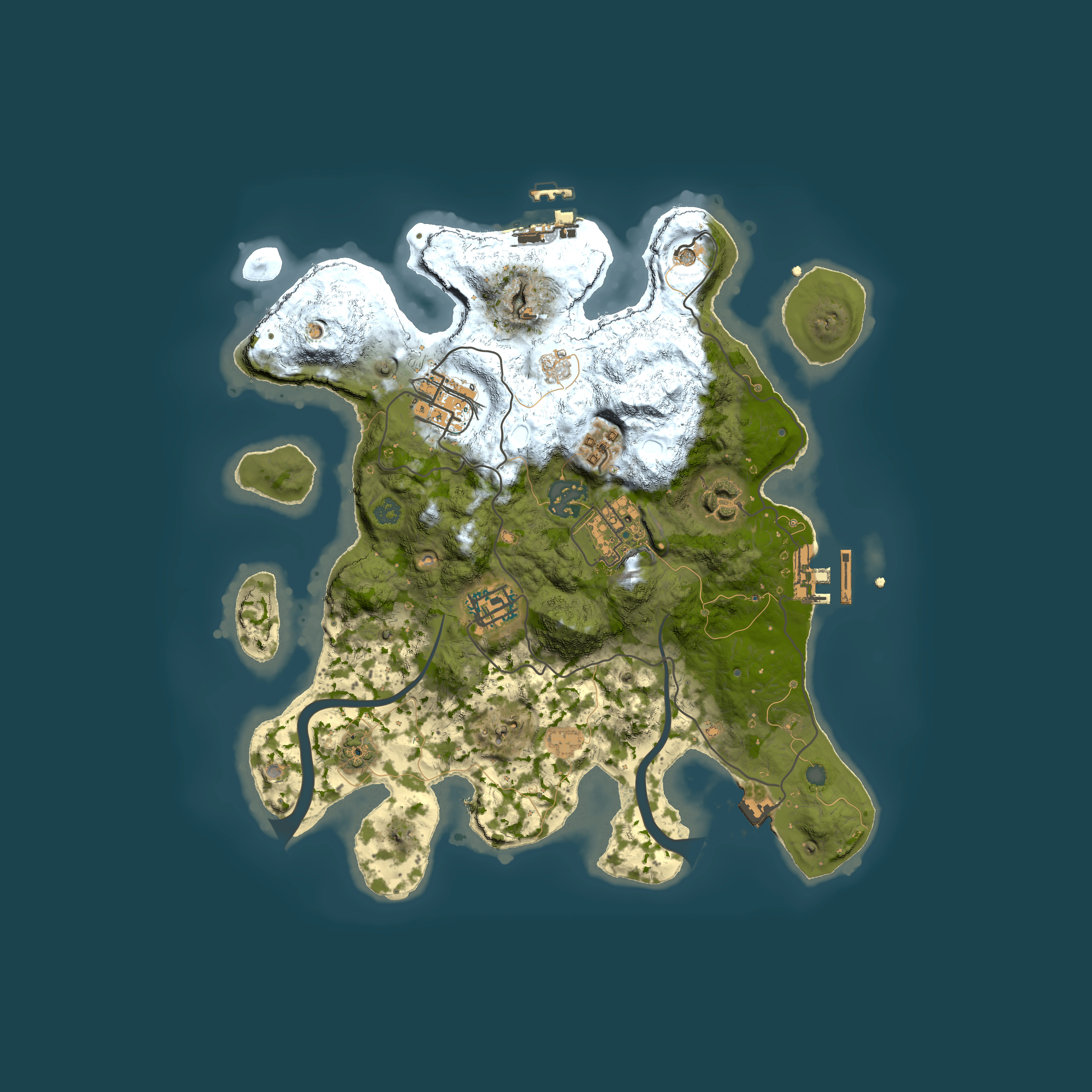 Full top-down render of Rust map seed 2037643185, 3000x3000m