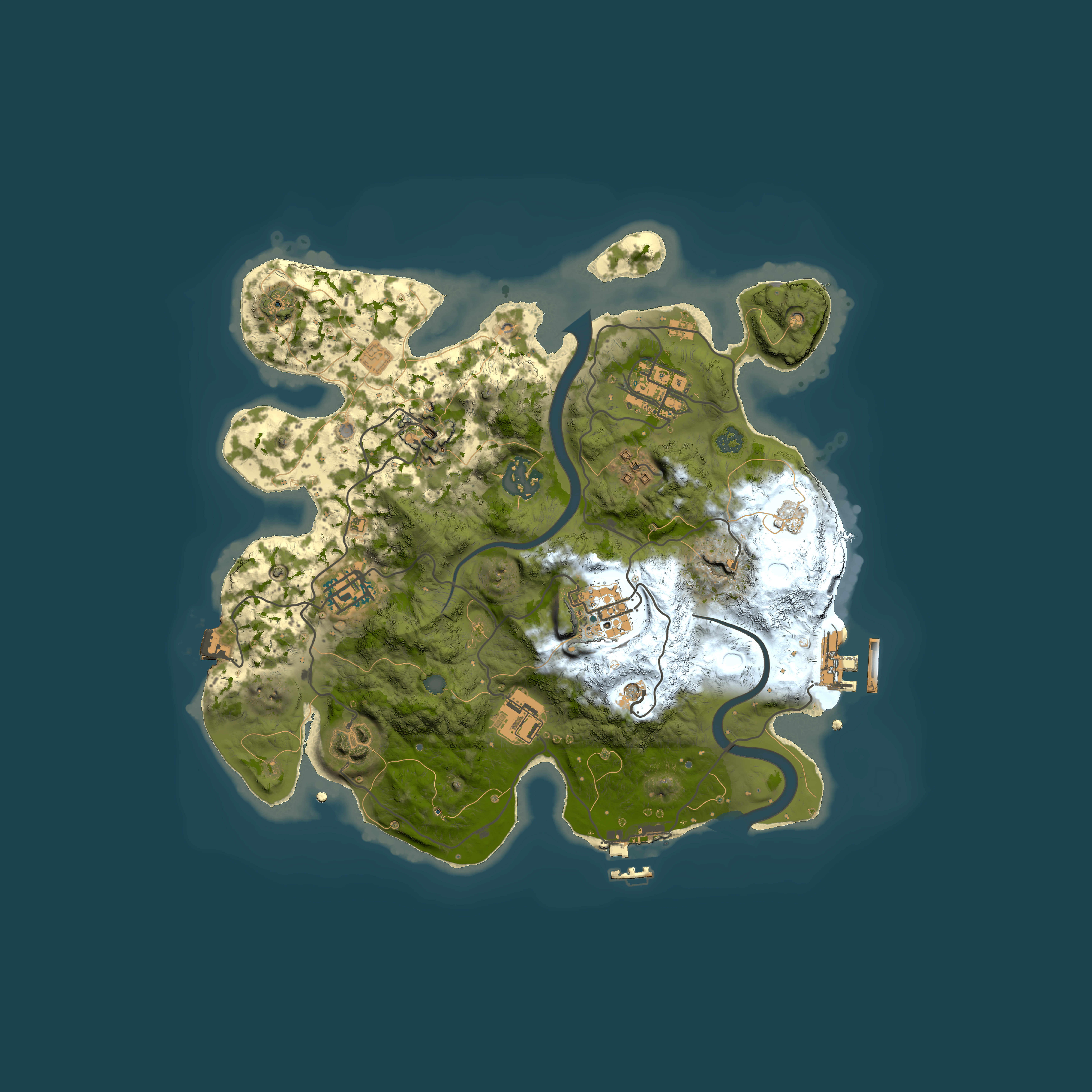 Full top-down render of Rust map seed 287823213, 3000x3000m