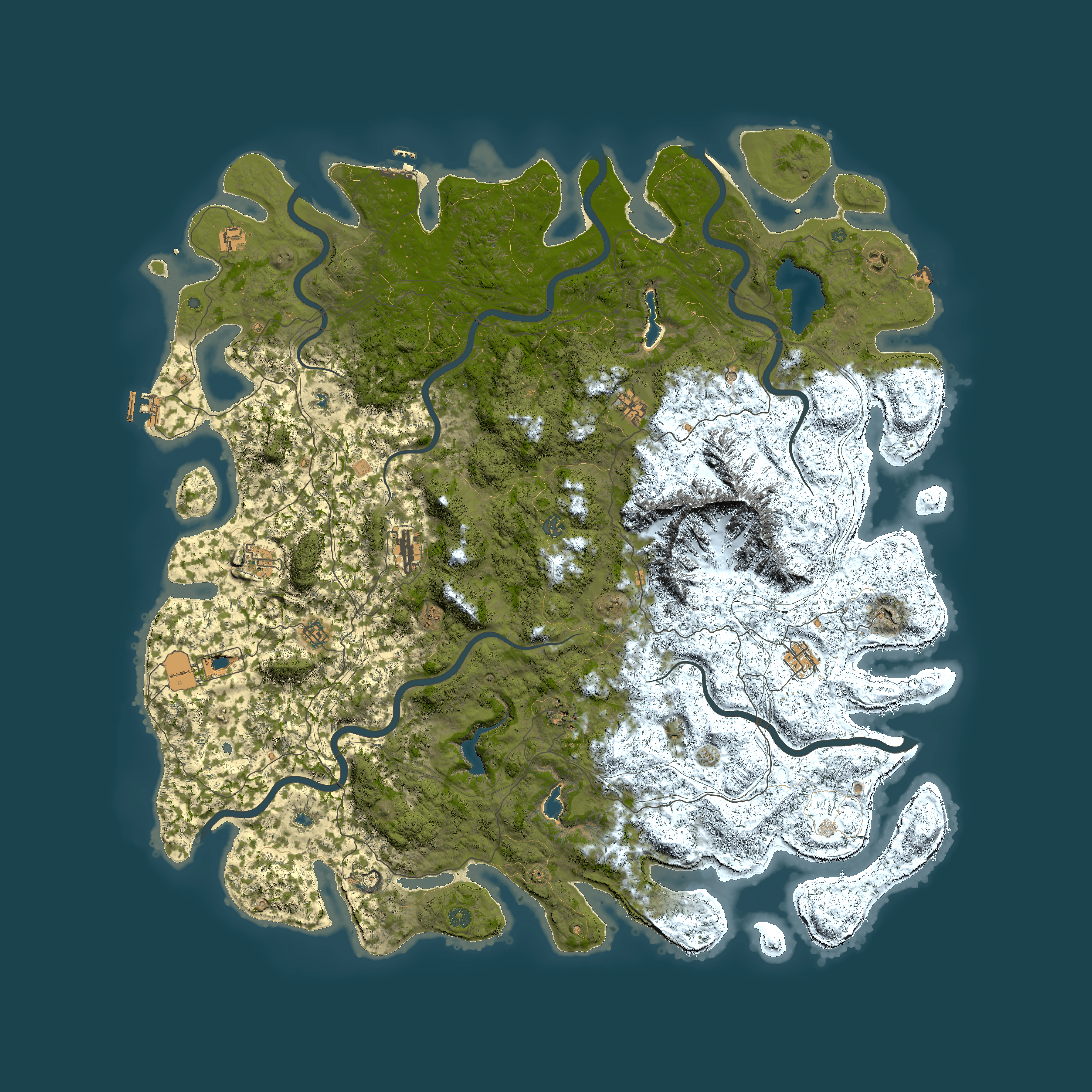 Full top-down render of Rust map seed 91233909, 6000x6000m