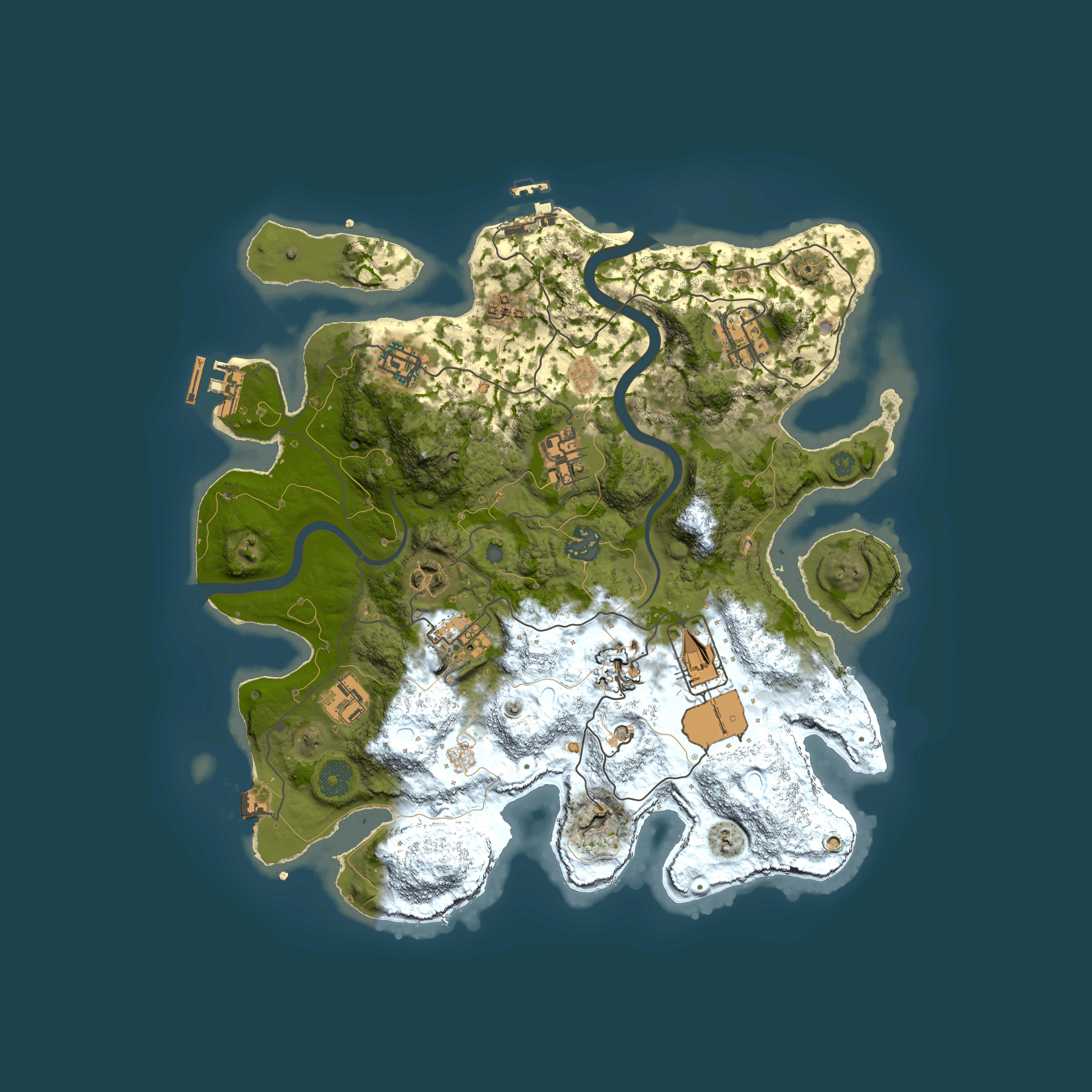 Full top-down render of Rust map seed 1986058957, 3500x3500m