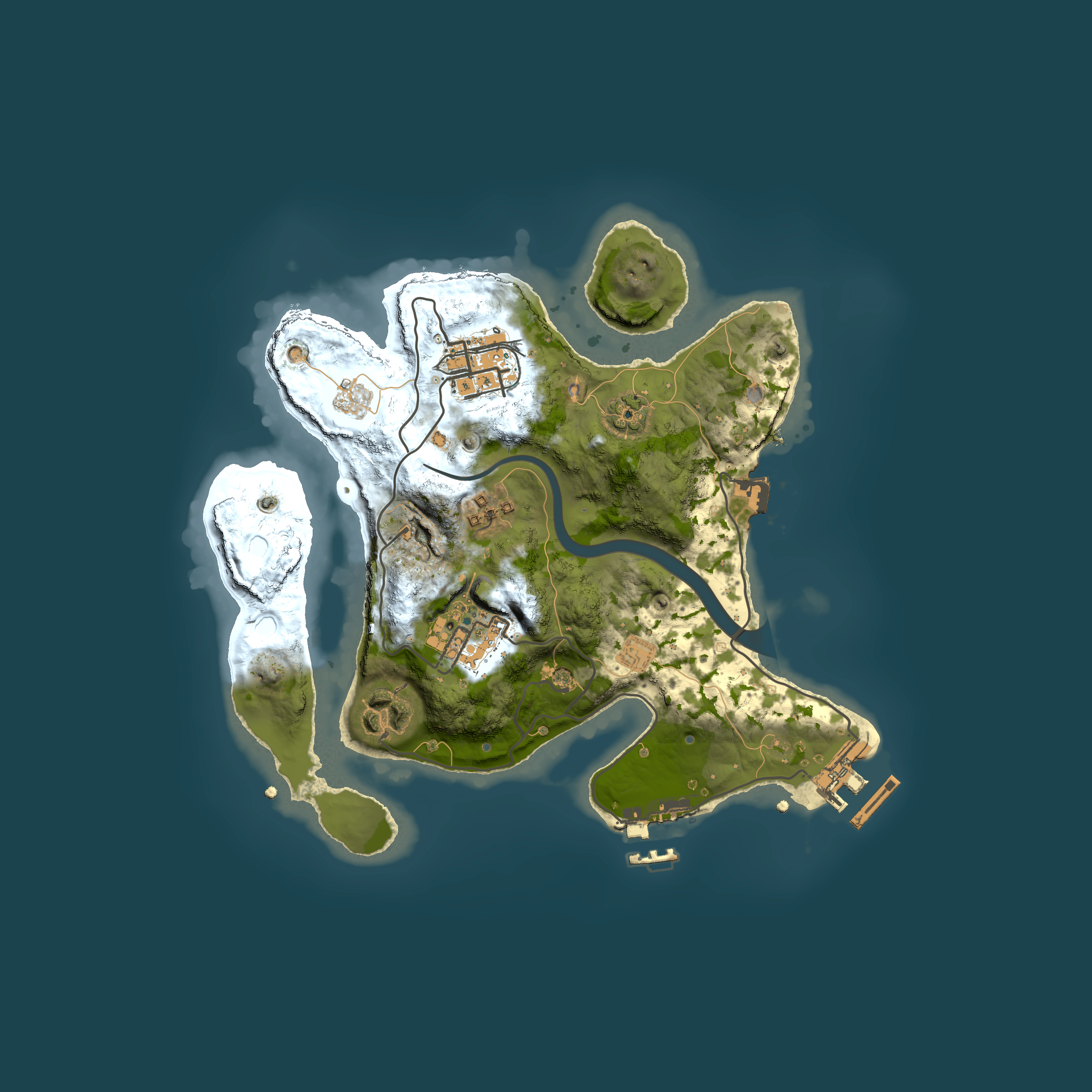 Full top-down render of Rust map seed 2079152671, 2500x2500m