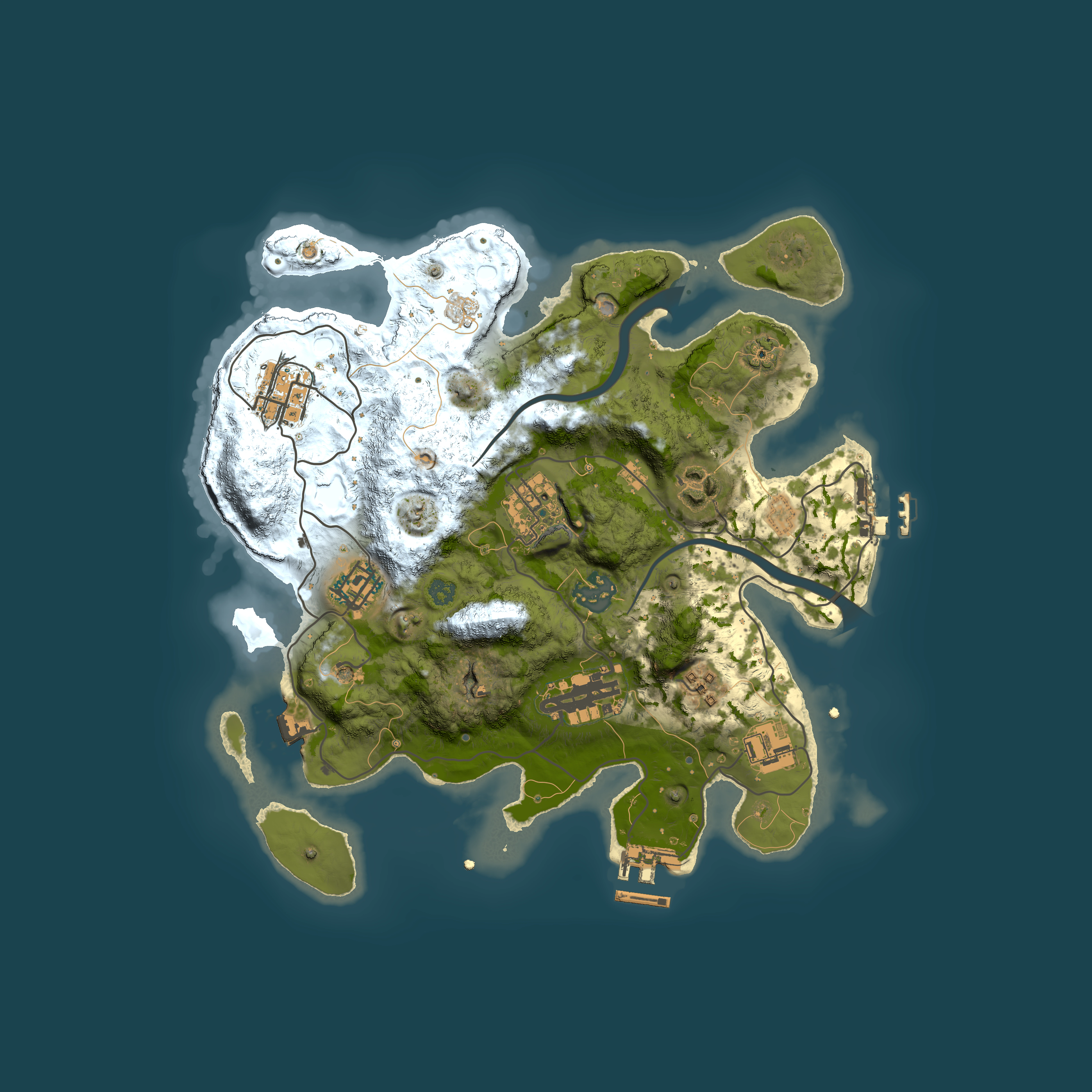 Full top-down render of Rust map seed 827141497, 3000x3000m