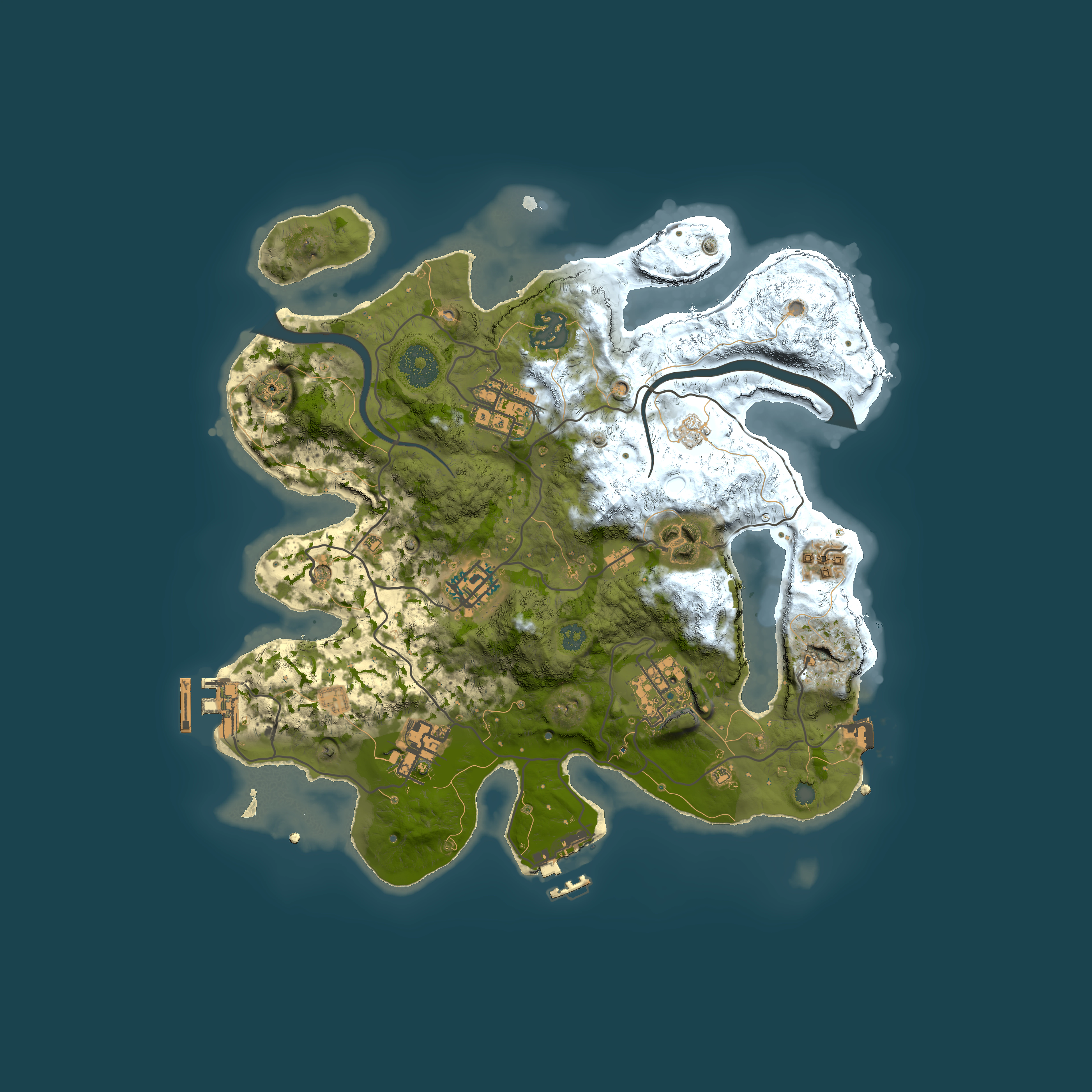 Full top-down render of Rust map seed 1590133571, 3000x3000m