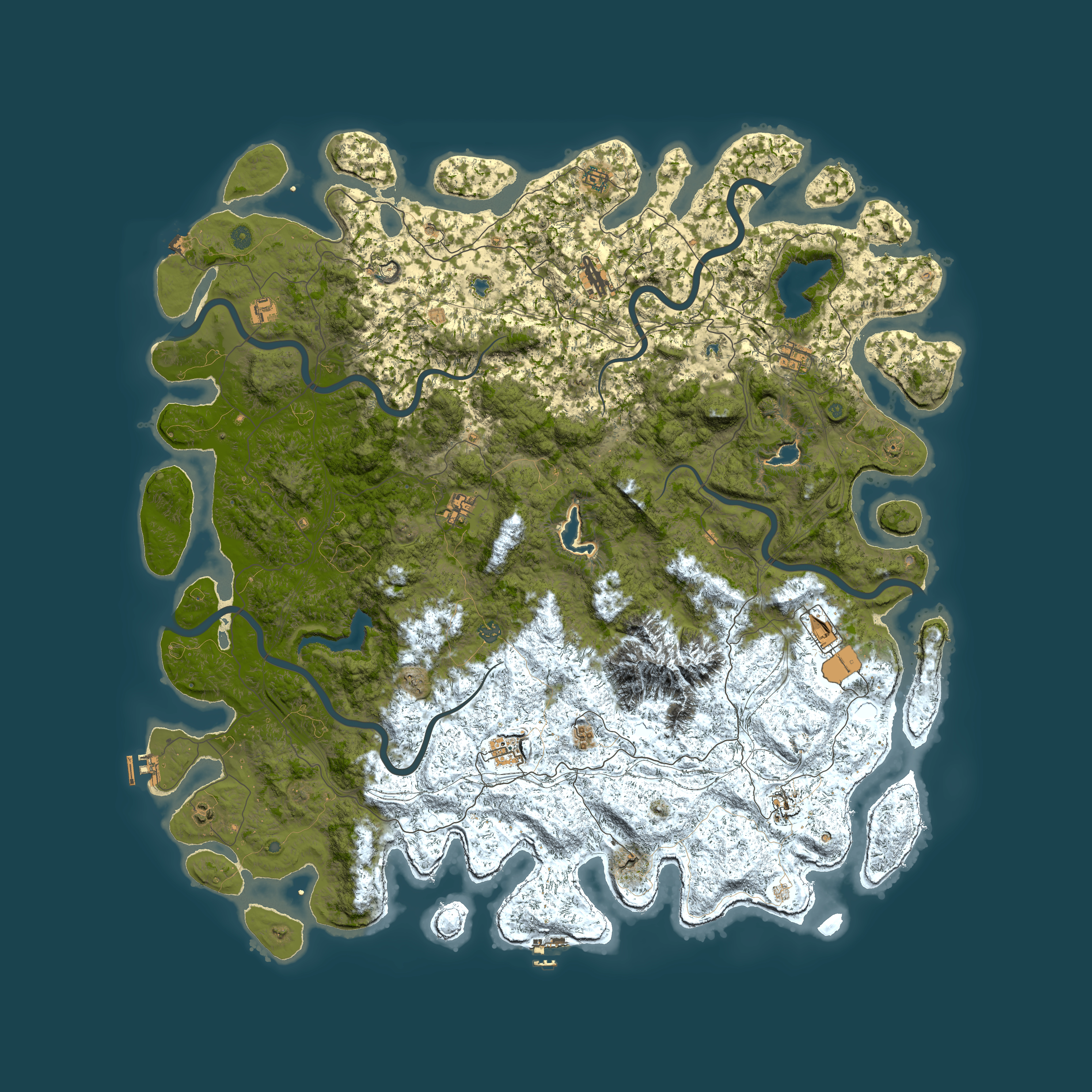 Full top-down render of Rust map seed 2023038388, 6000x6000m