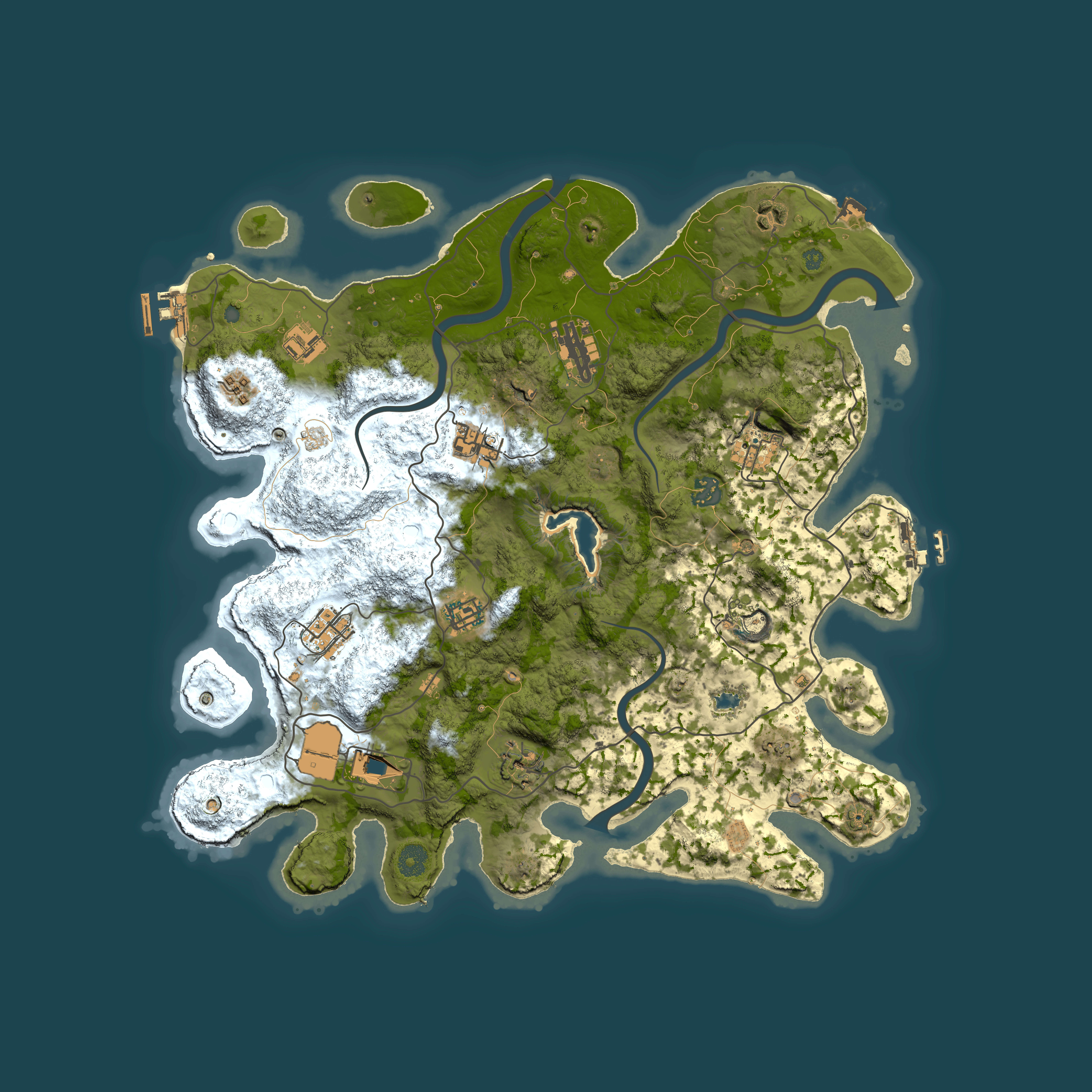 Full top-down render of Rust map seed 13643116, 4000x4000m