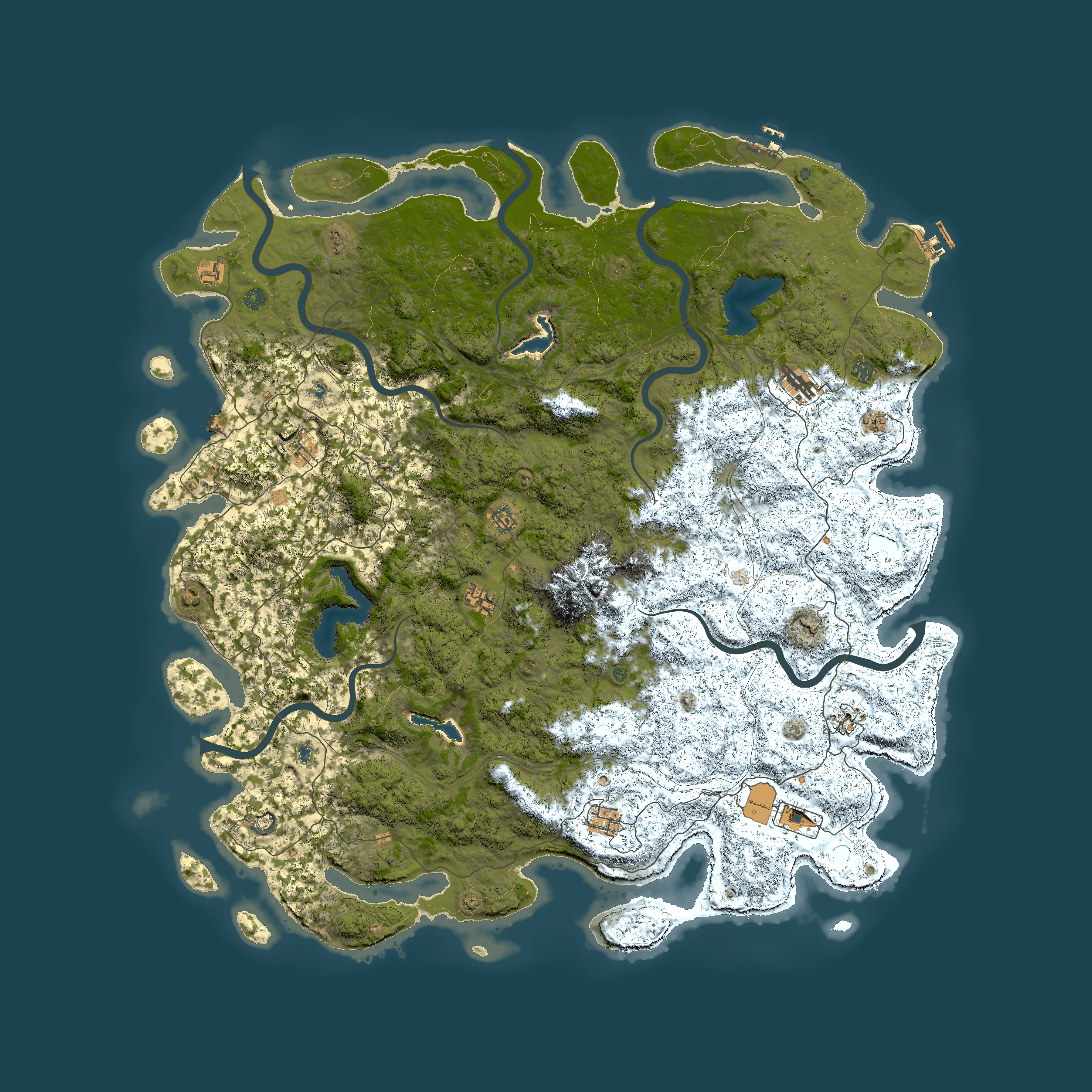 Full top-down render of Rust map seed 1607609012, 6000x6000m
