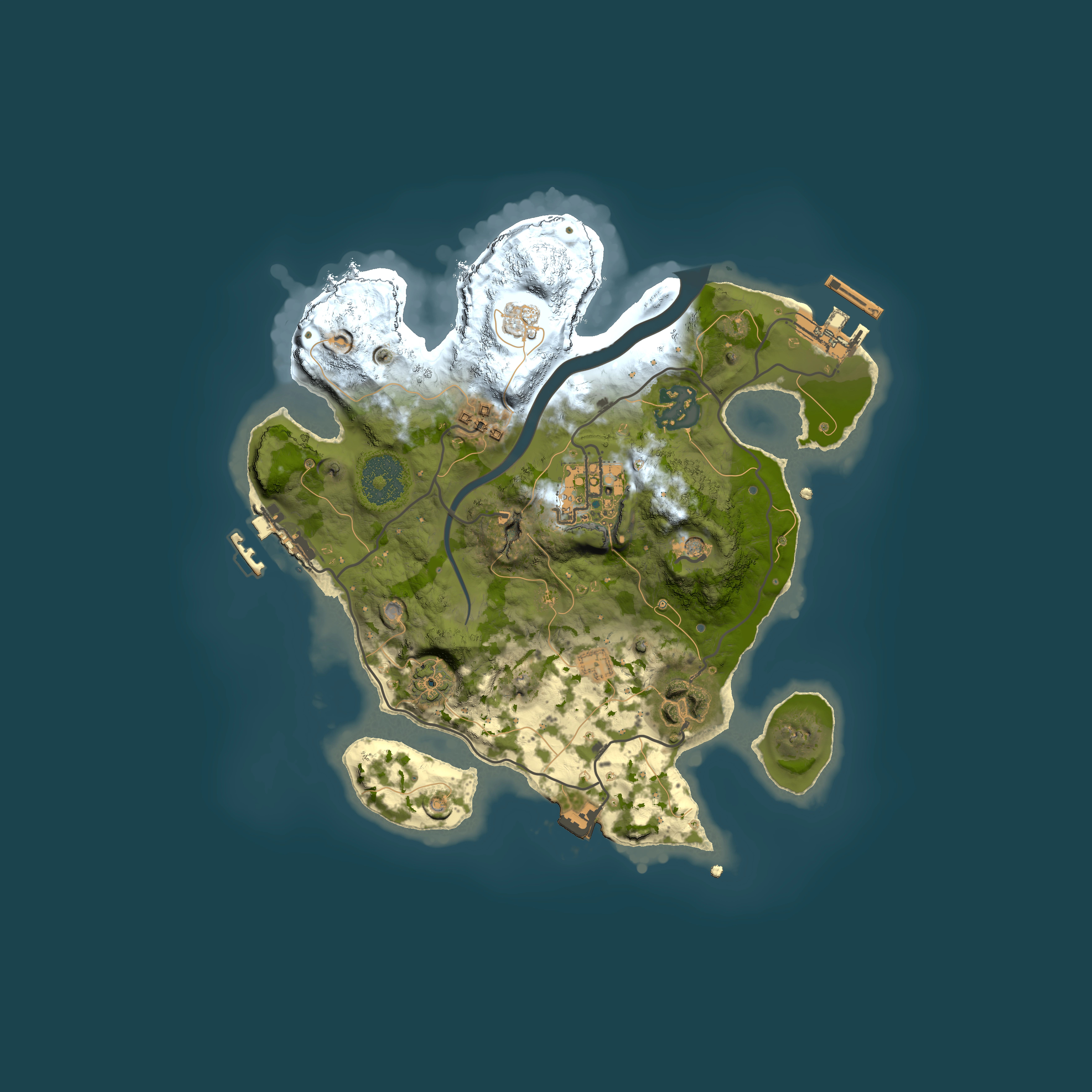Full top-down render of Rust map seed 1629386056, 2500x2500m