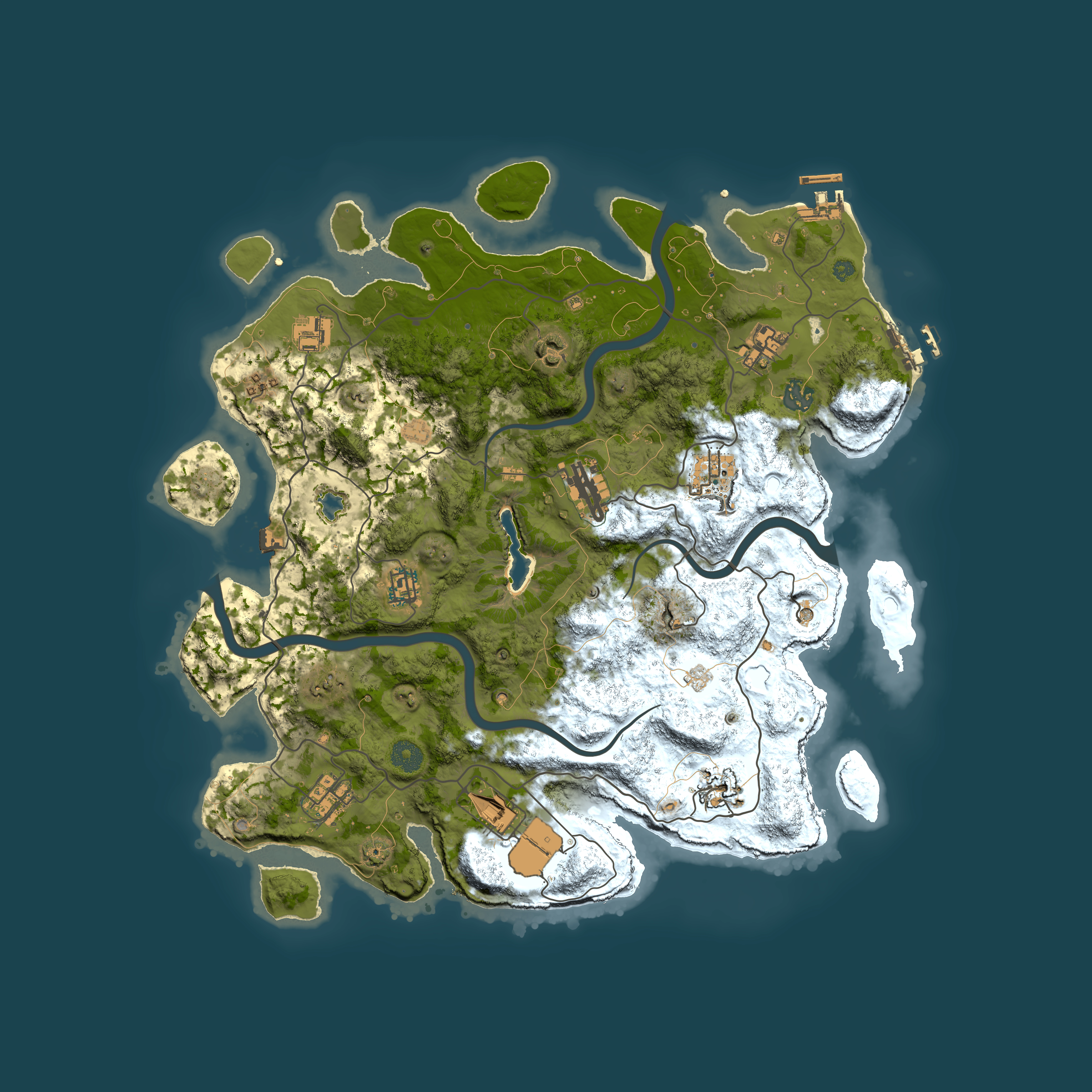 Full top-down render of Rust map seed 1465620600, 4000x4000m