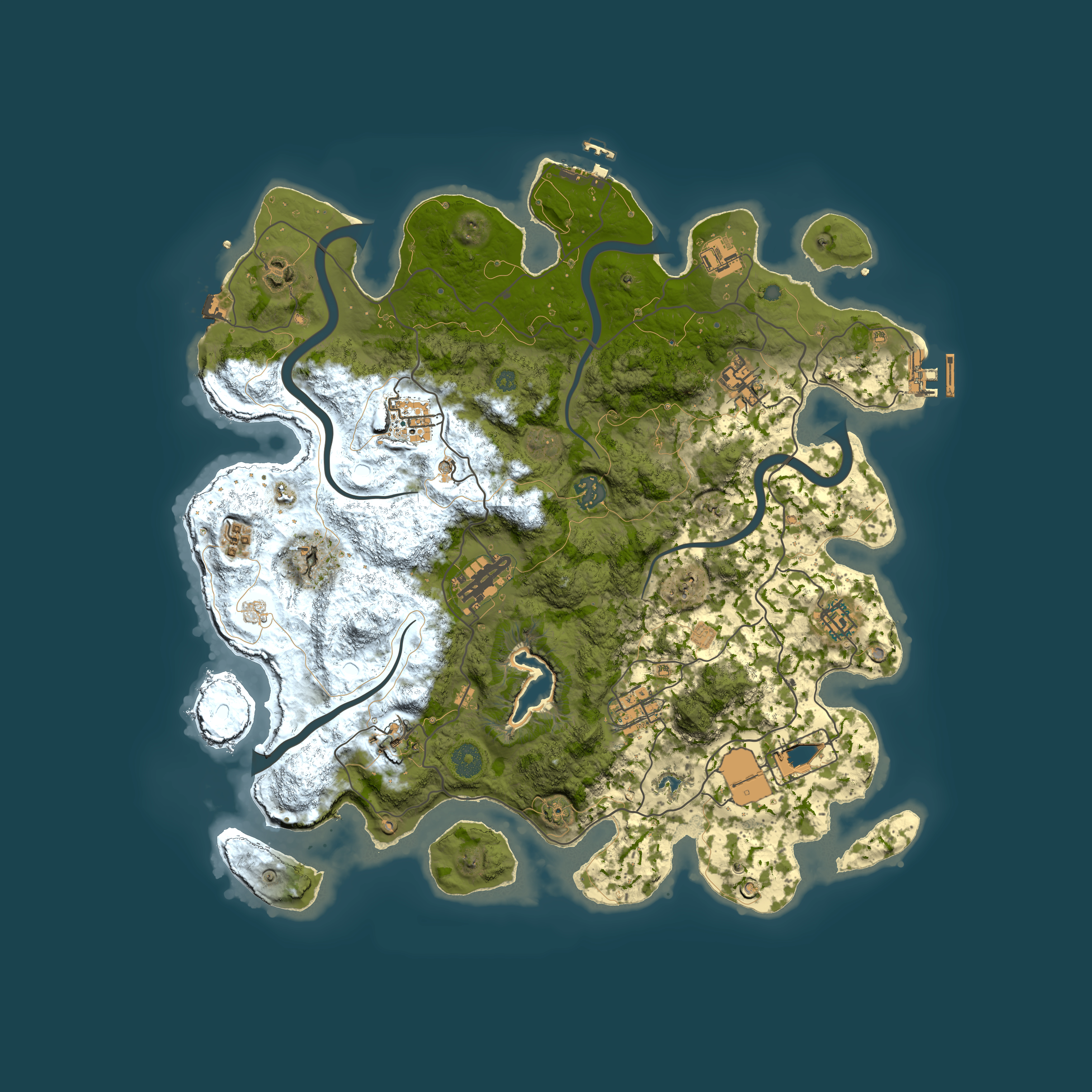 Full top-down render of Rust map seed 1676046454, 4000x4000m