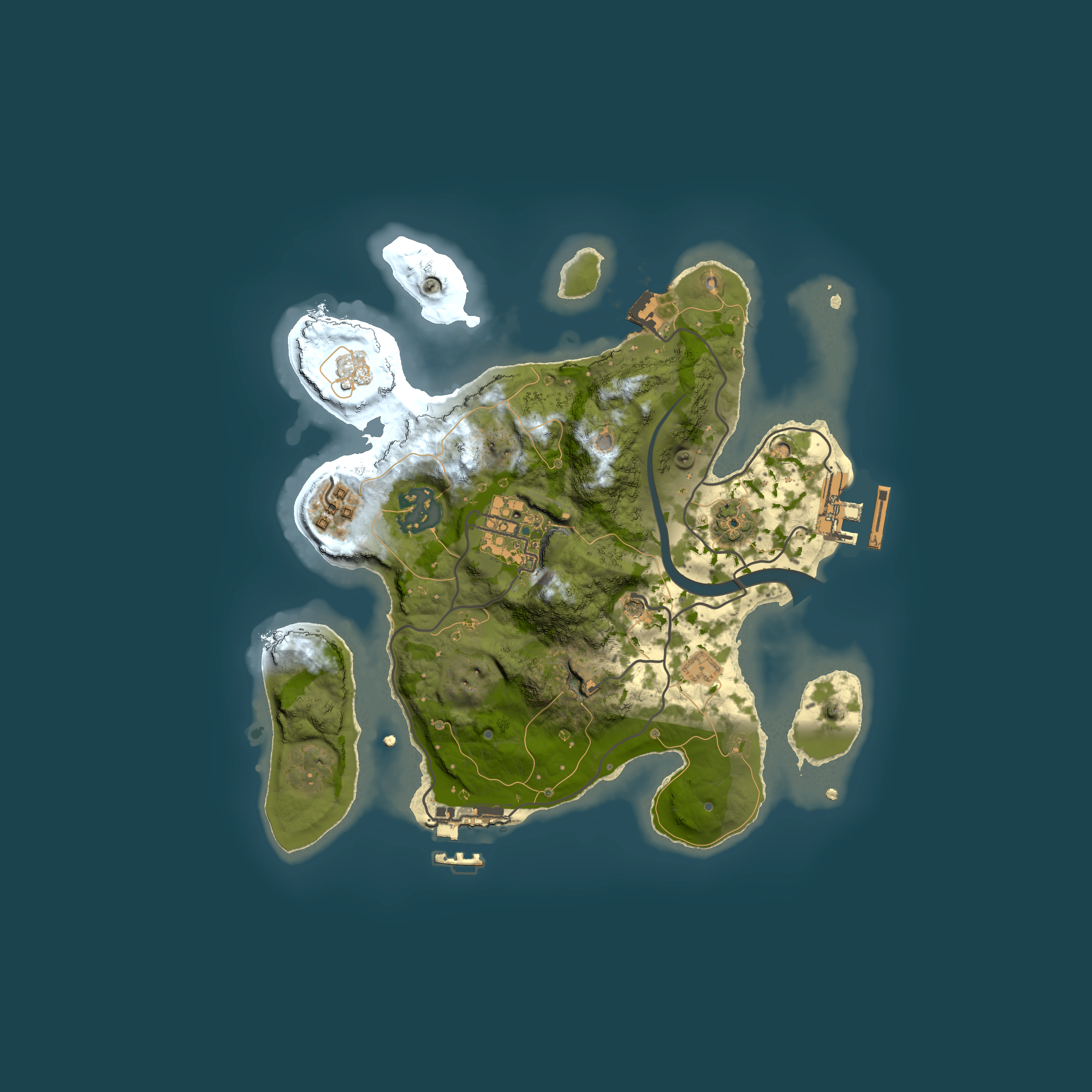 Full top-down render of Rust map seed 747374158, 2500x2500m