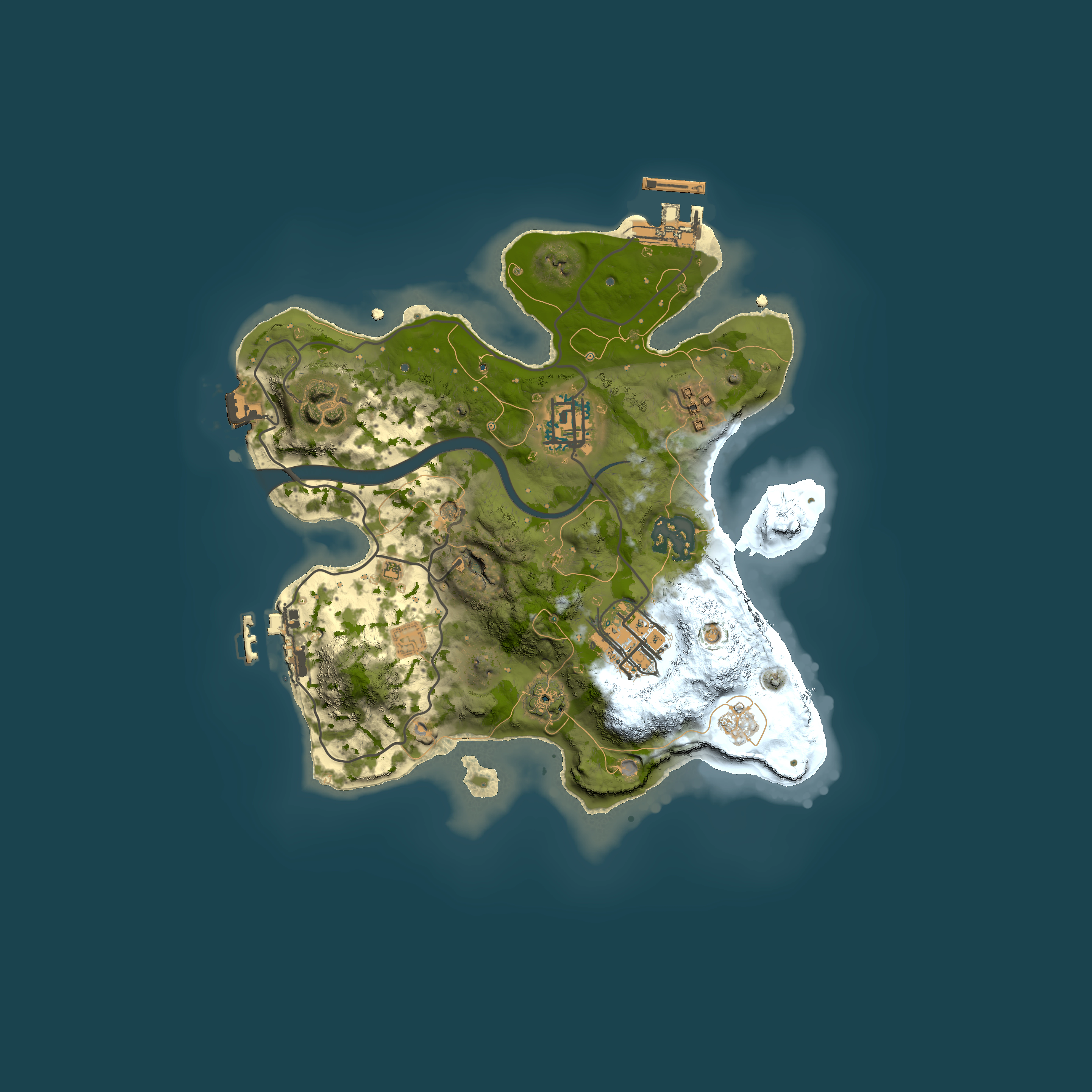 Full top-down render of Rust map seed 58623410, 2500x2500m