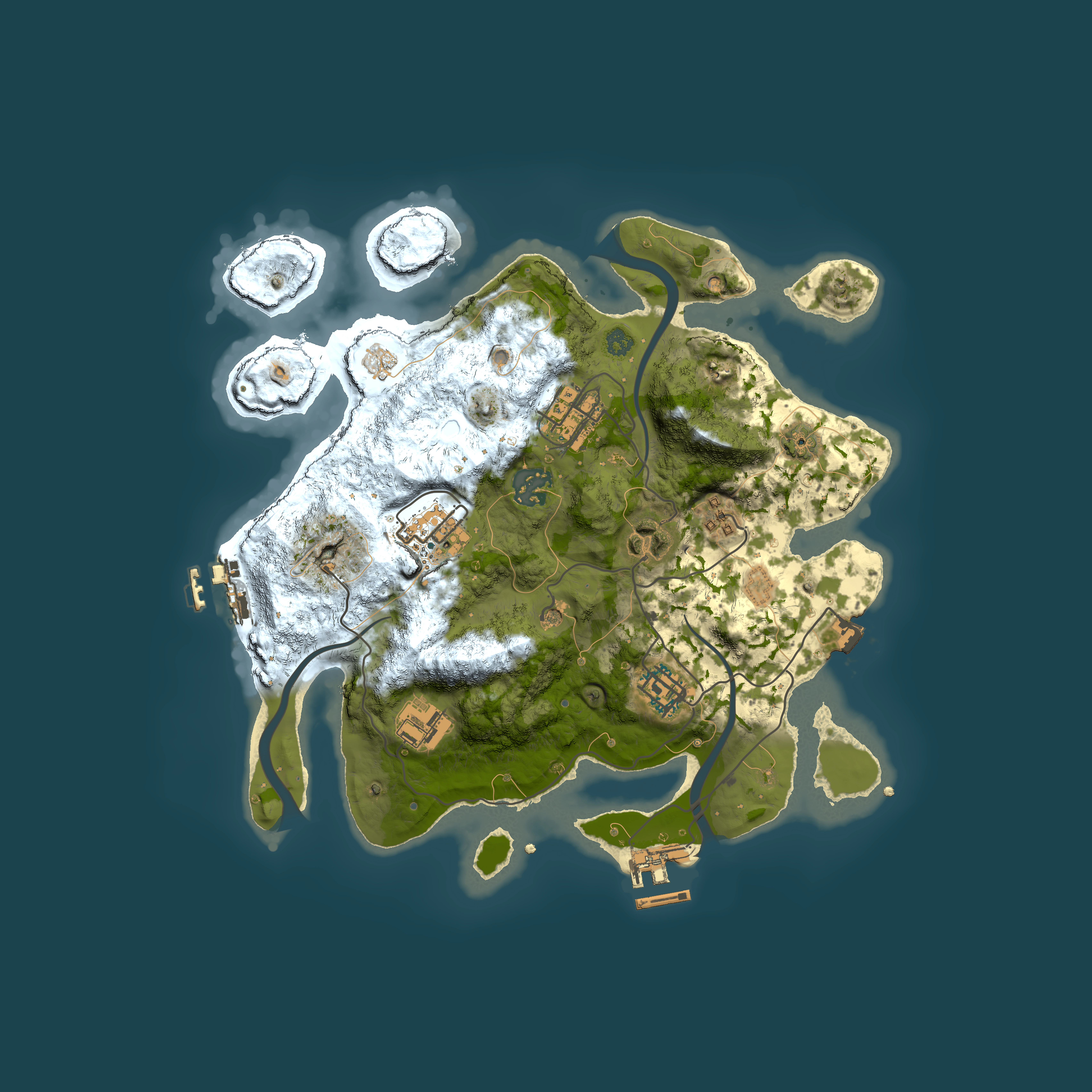 Full top-down render of Rust map seed 374672198, 3000x3000m