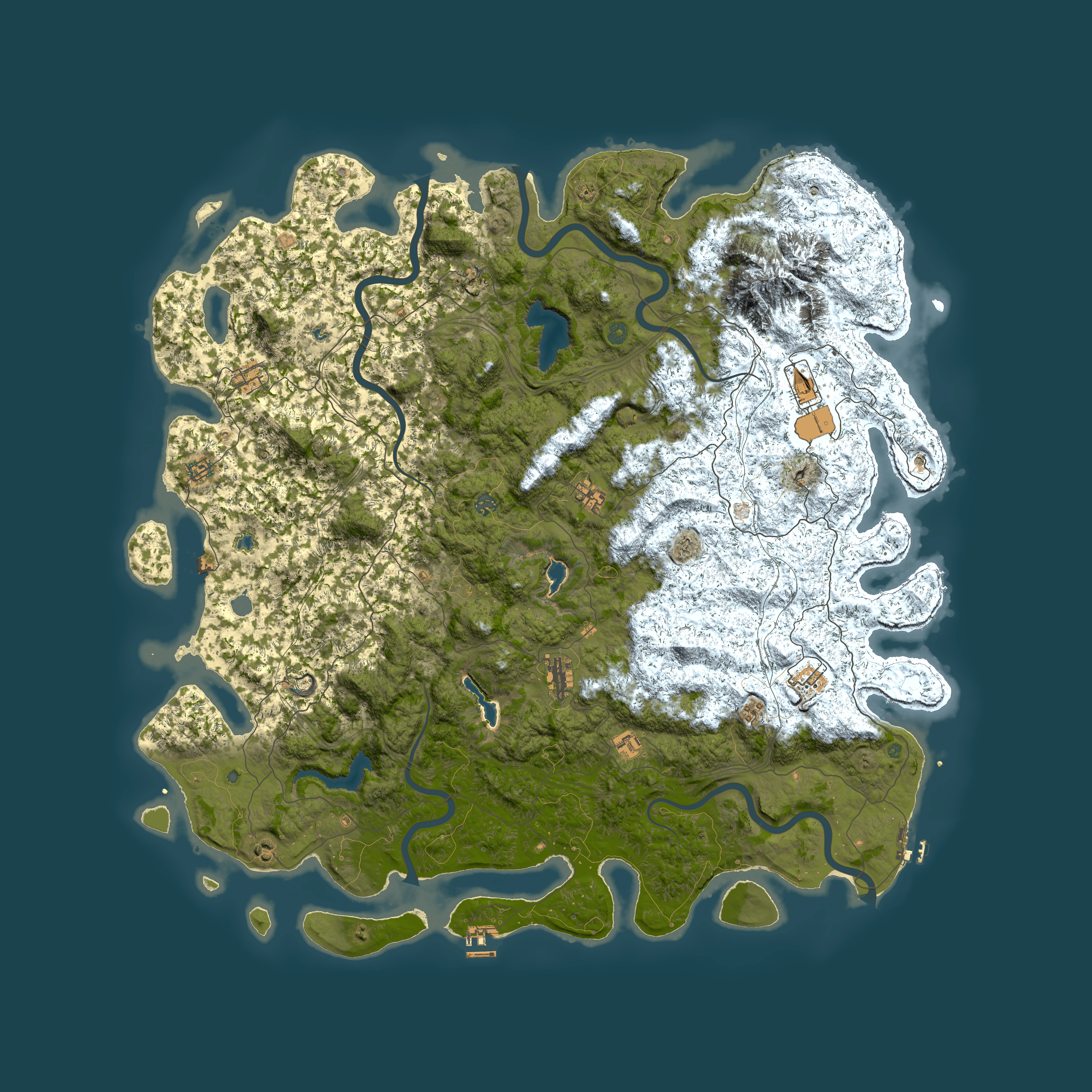 Full top-down render of Rust map seed 23149132, 6000x6000m