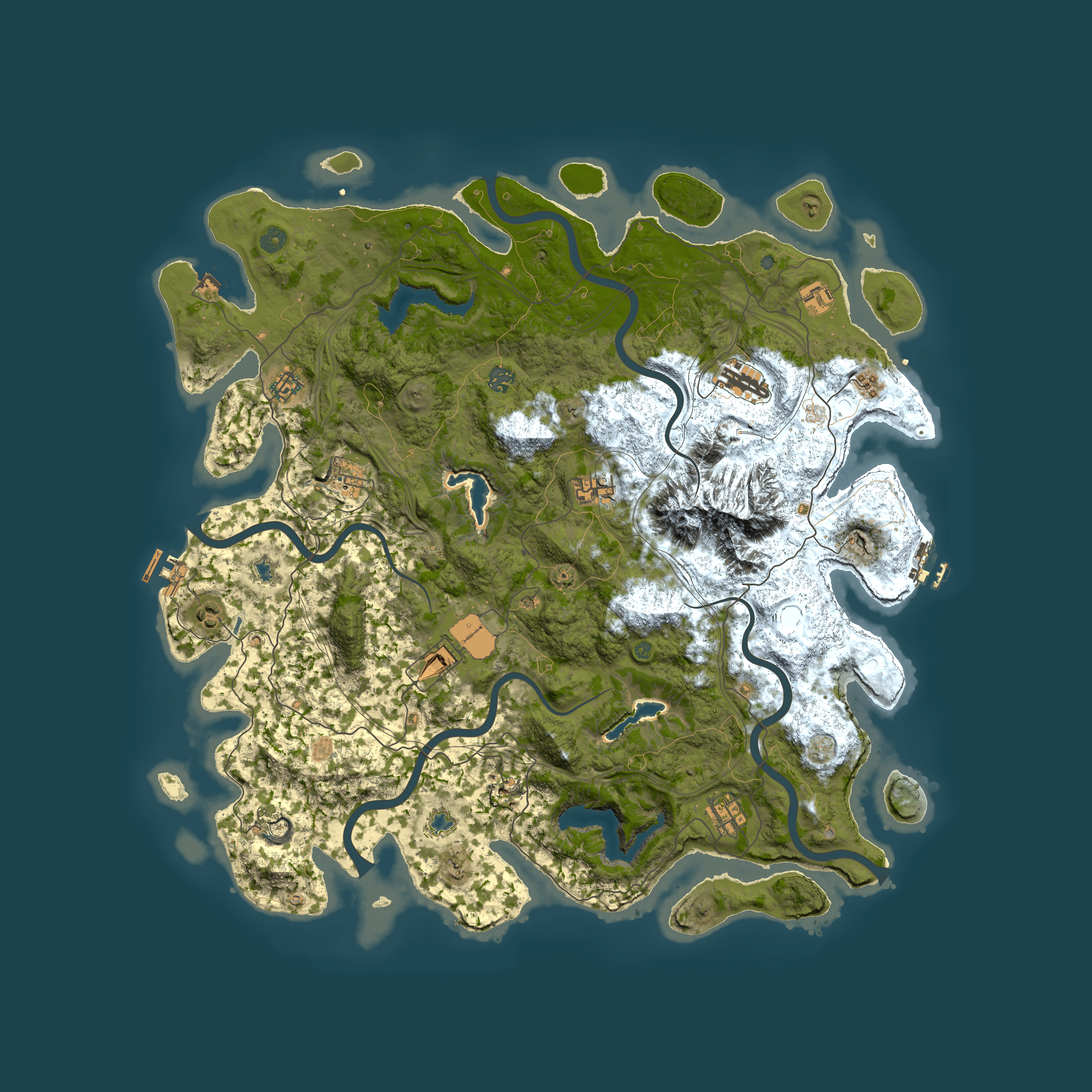 Full top-down render of Rust map seed 492445003, 5000x5000m