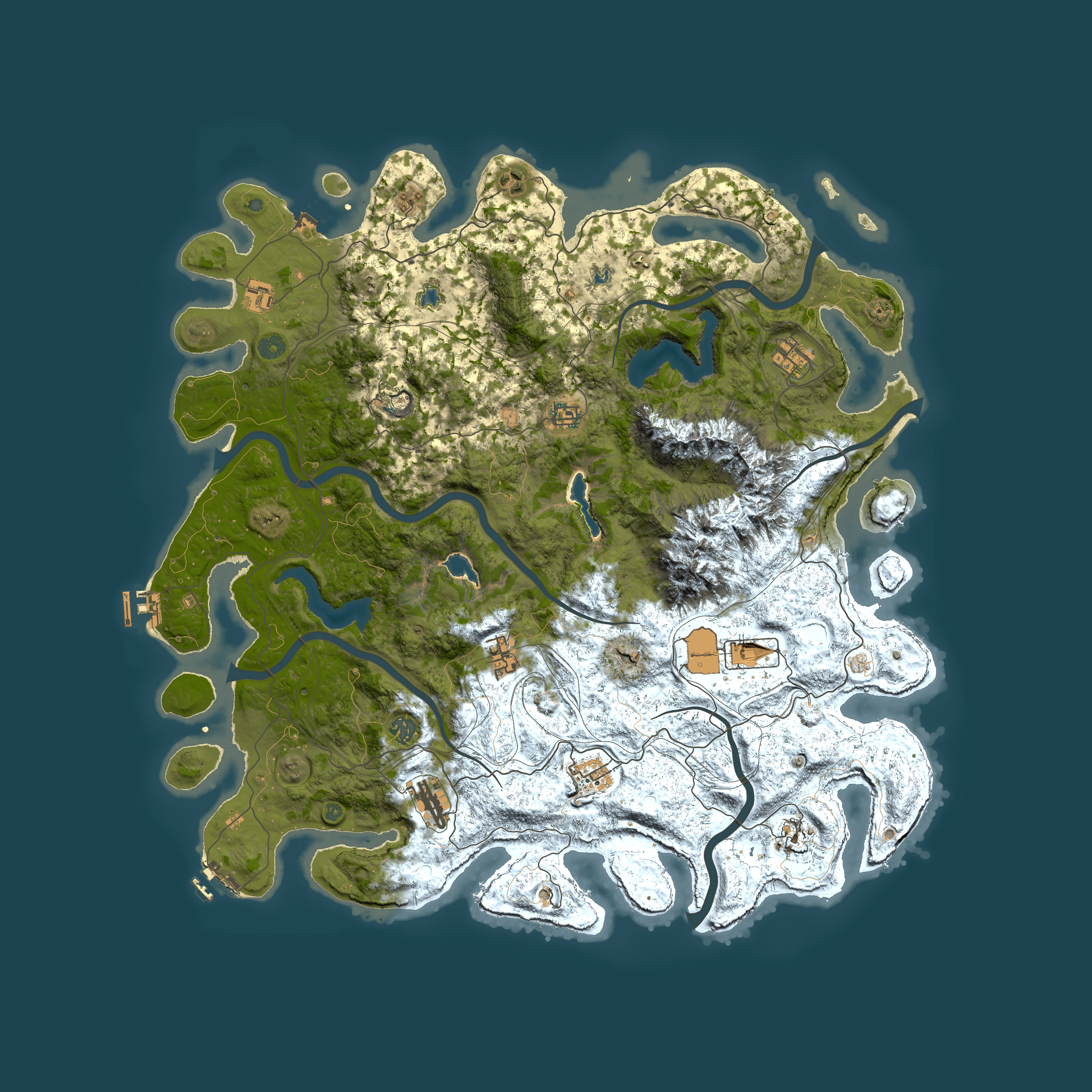 Full top-down render of Rust map seed 870616240, 5000x5000m