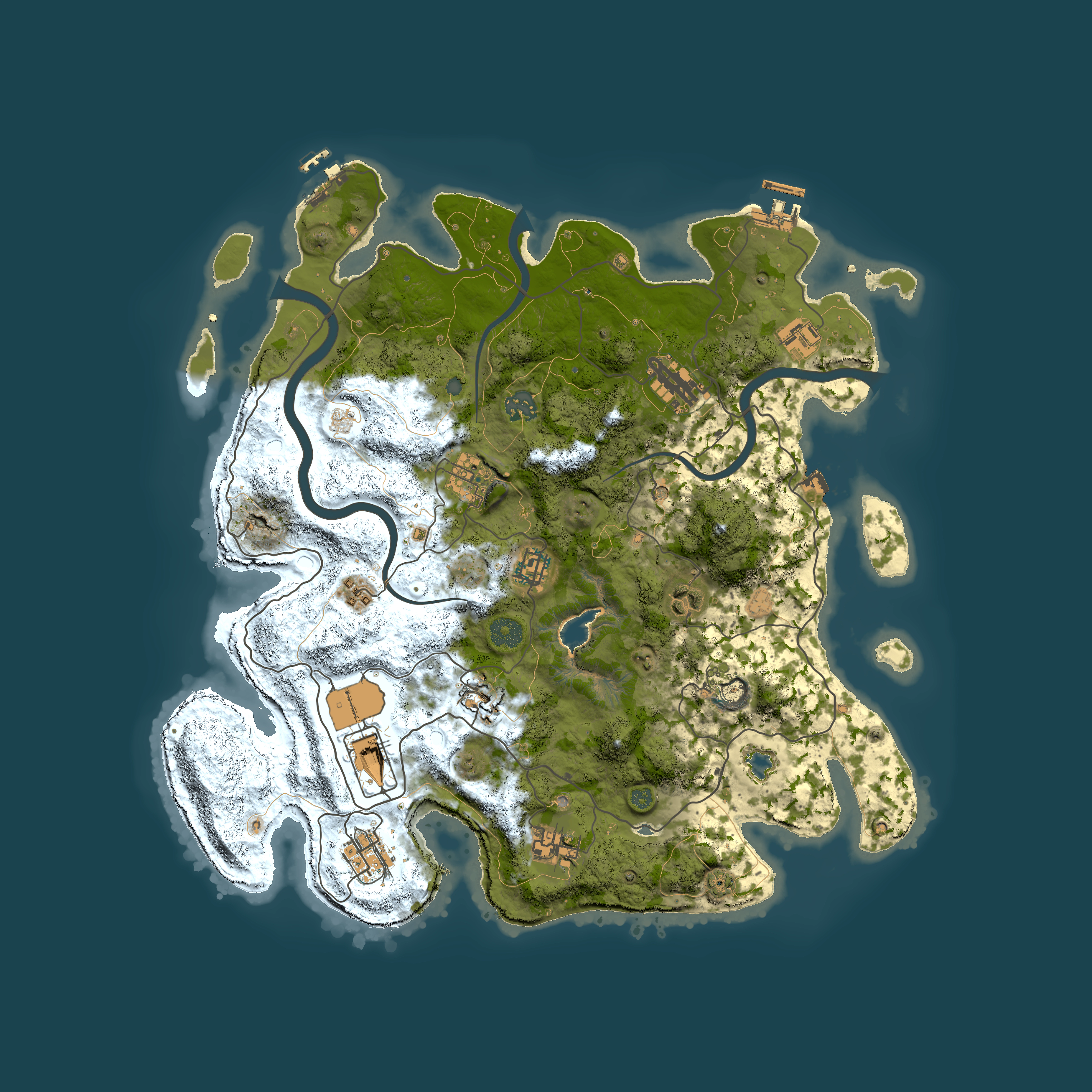 Full top-down render of Rust map seed 1332401001, 4000x4000m