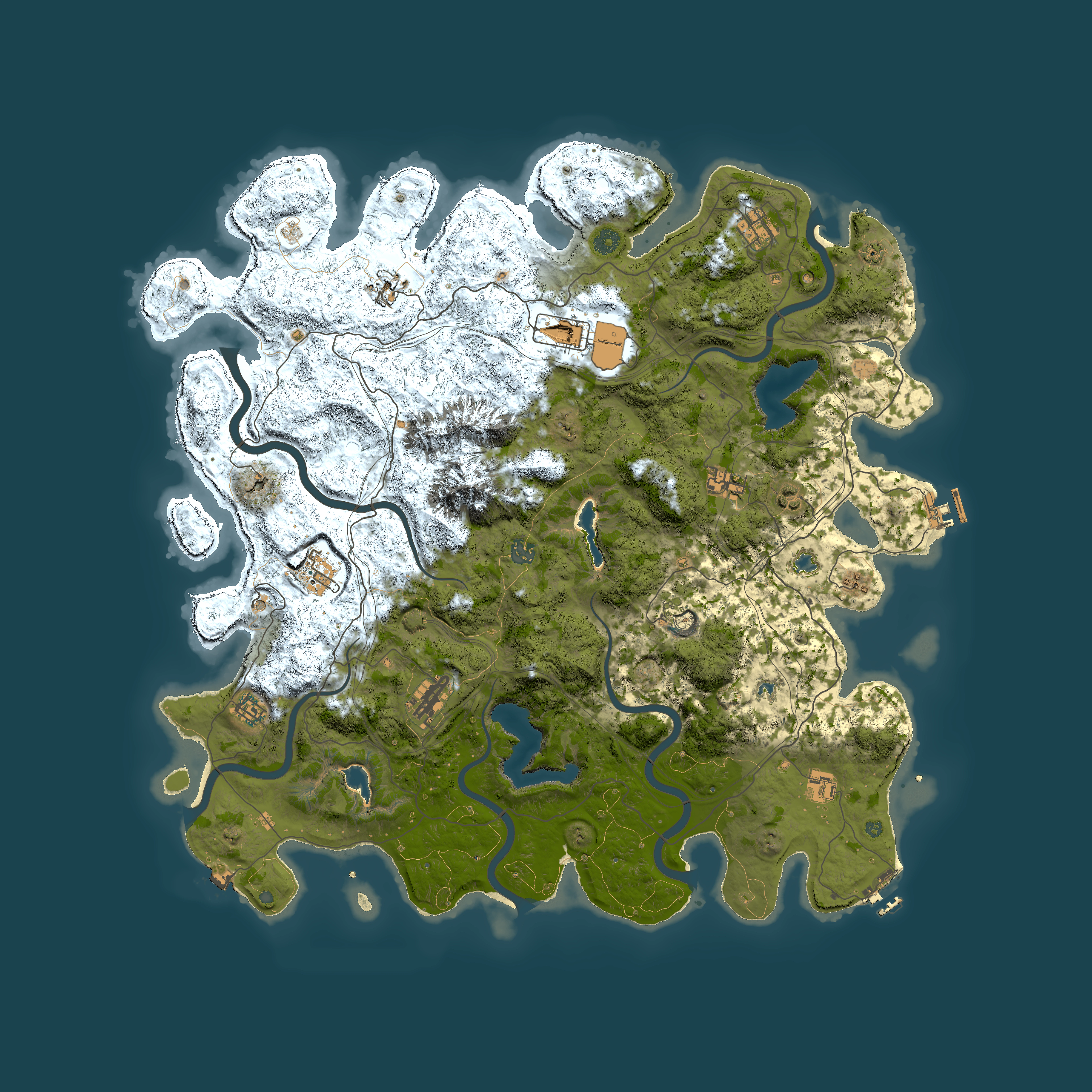 Full top-down render of Rust map seed 2009385760, 5000x5000m
