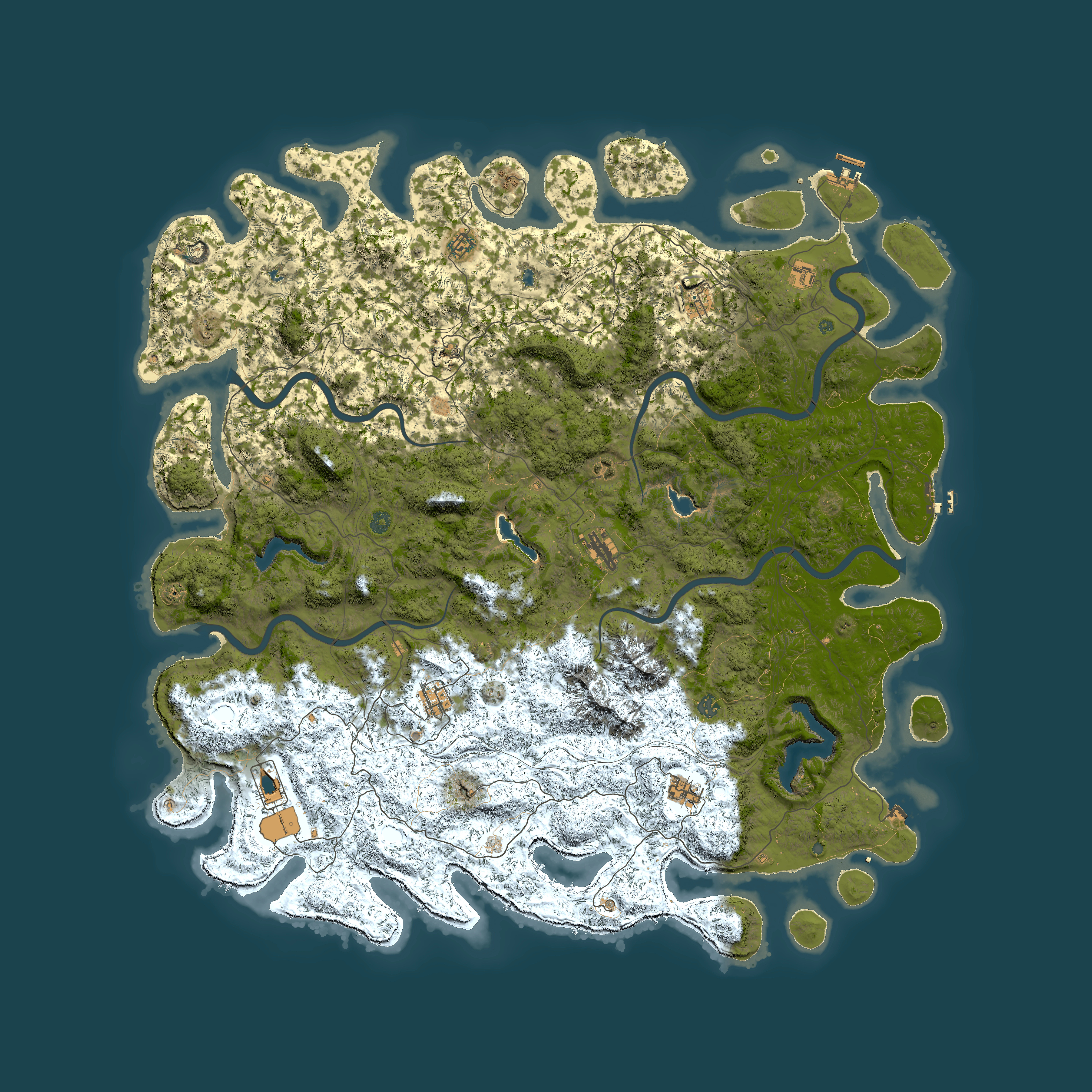 Full top-down render of Rust map seed 1992222361, 6000x6000m